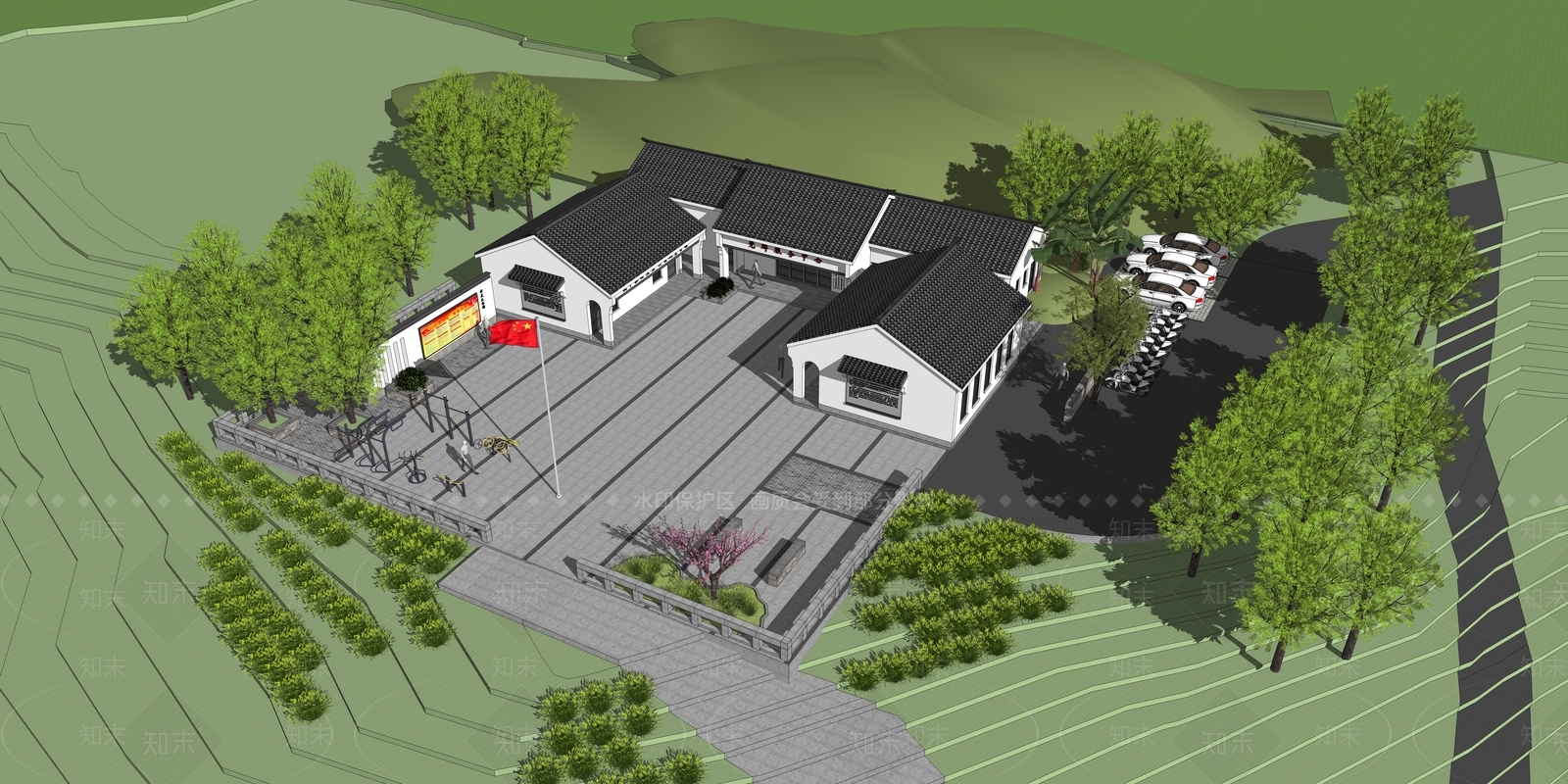 新中式小公建SU模型下载【ID:1177334301】