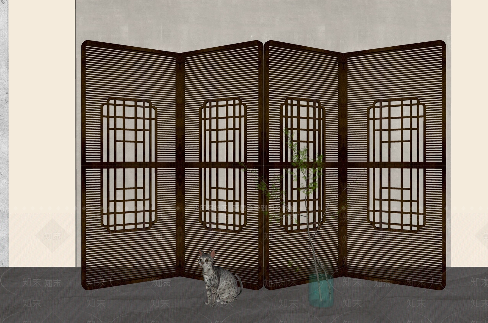 新中式屏风SU模型下载【ID:1177339643】