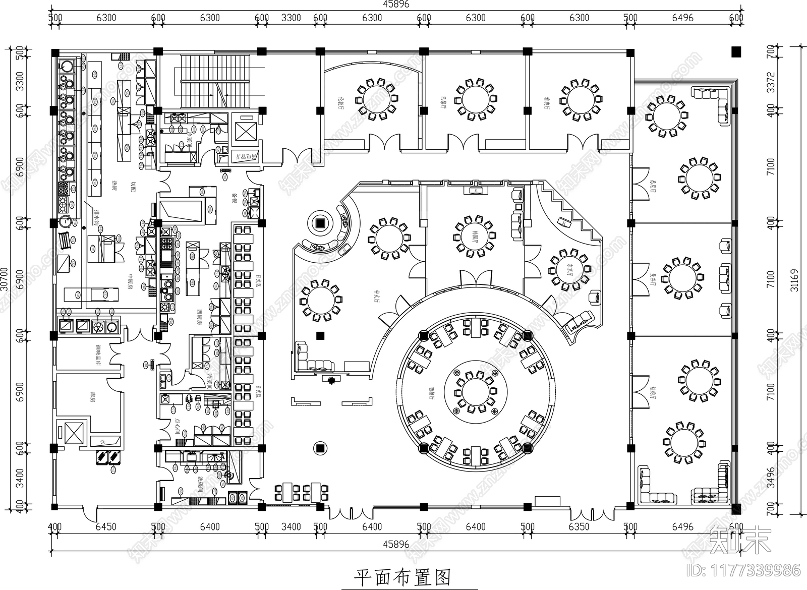 新中式中餐厅施工图下载【ID:1177339986】