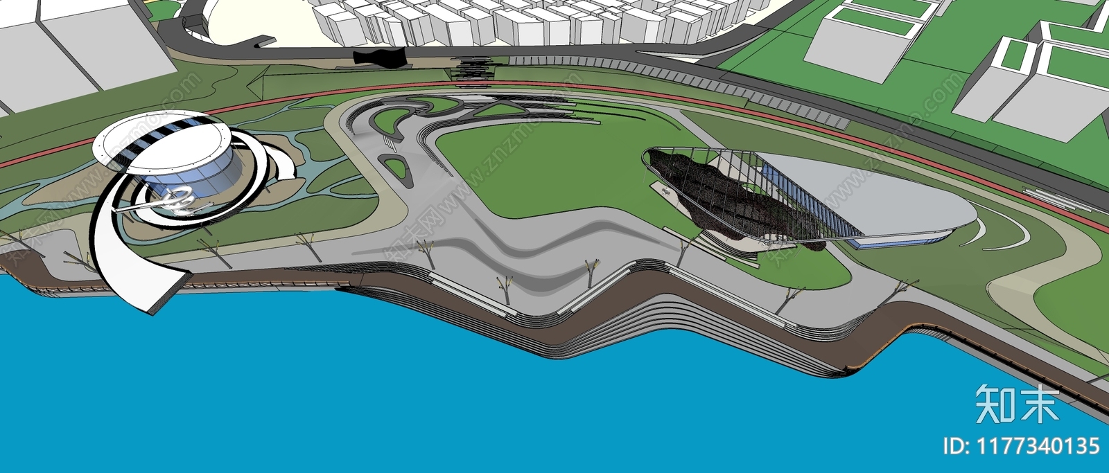 现代滨水景观SU模型下载【ID:1177340135】