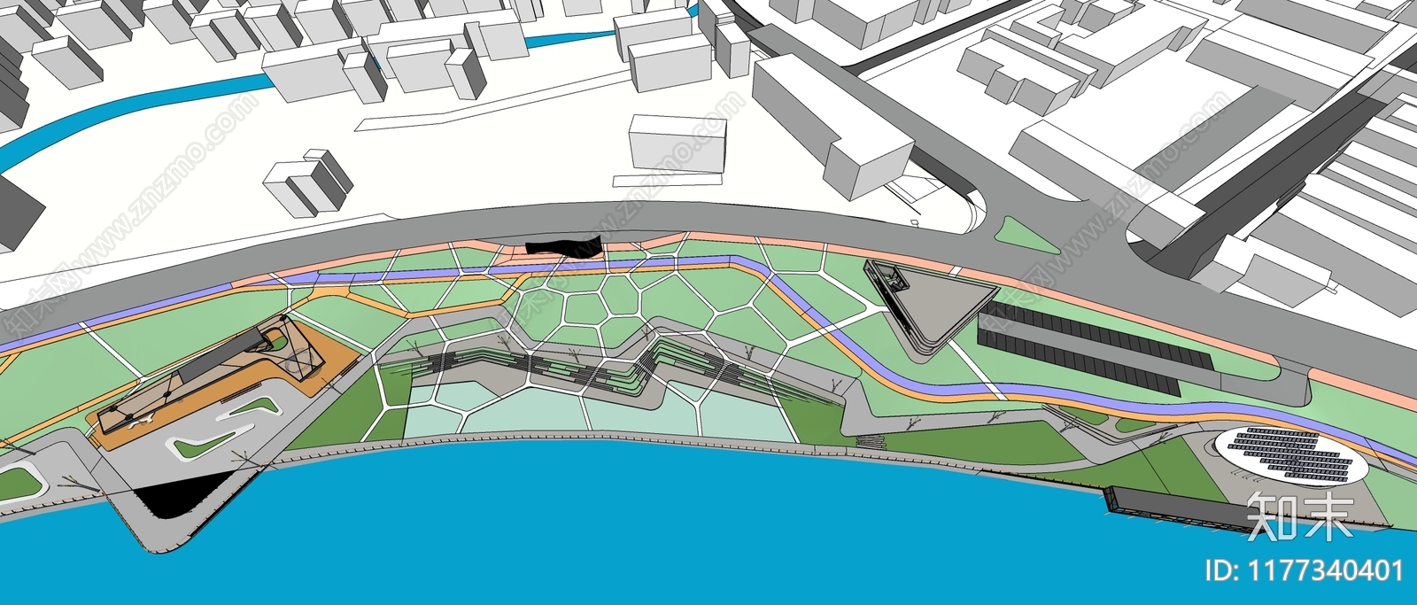 现代滨水景观SU模型下载【ID:1177340401】