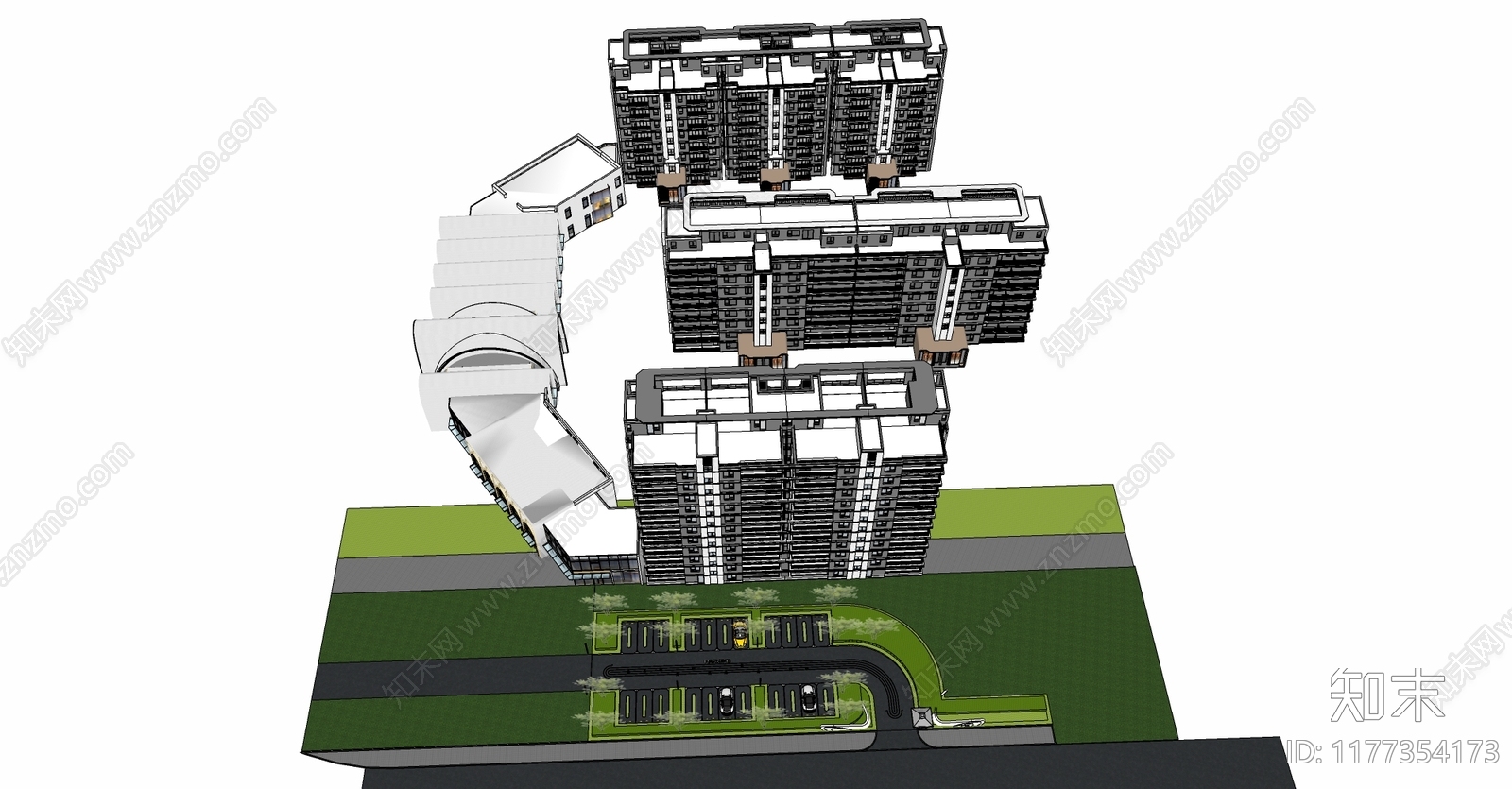 现代小区景观SU模型下载【ID:1177354173】