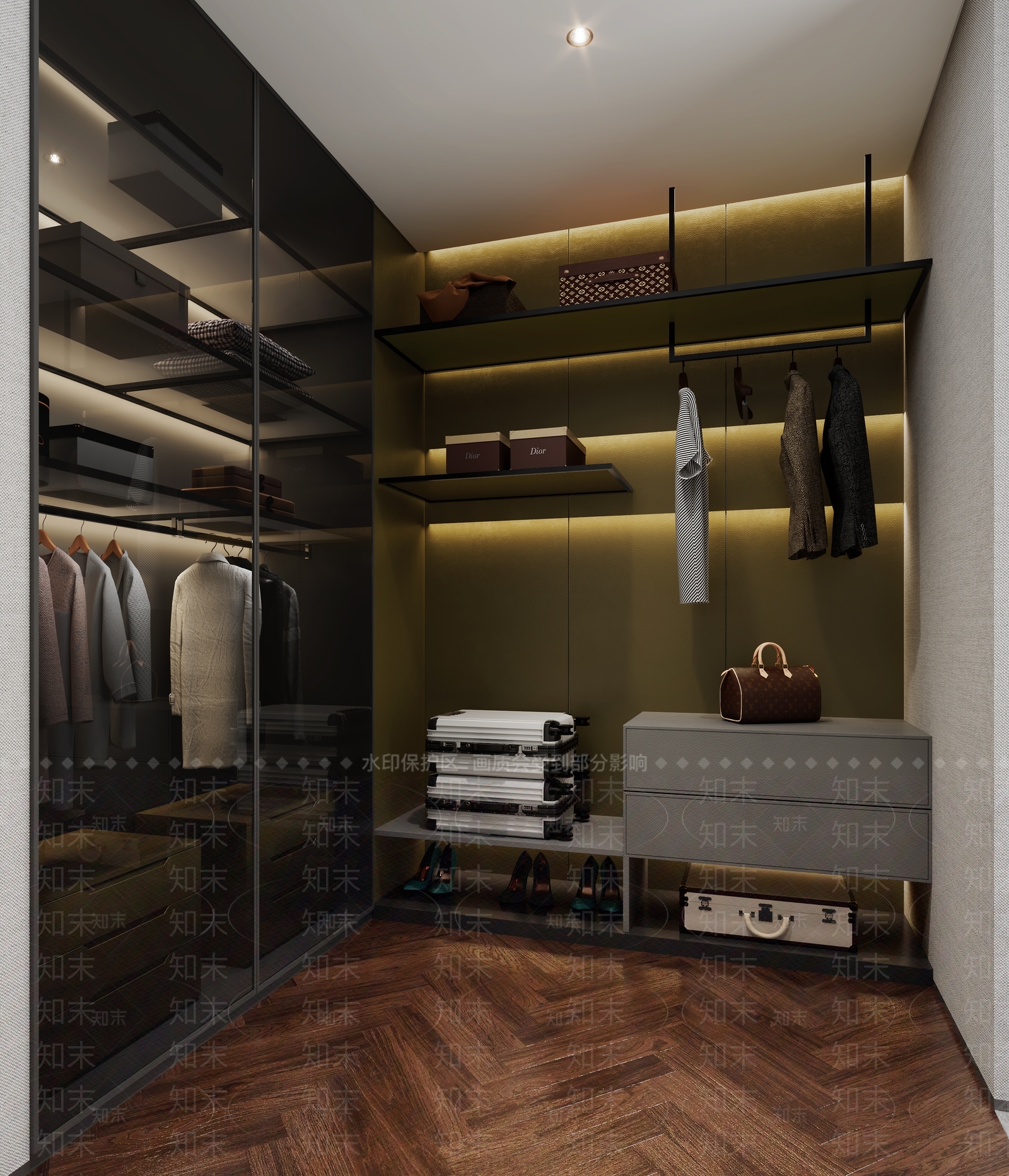 轻奢衣帽间3D模型下载【ID:1177359238】