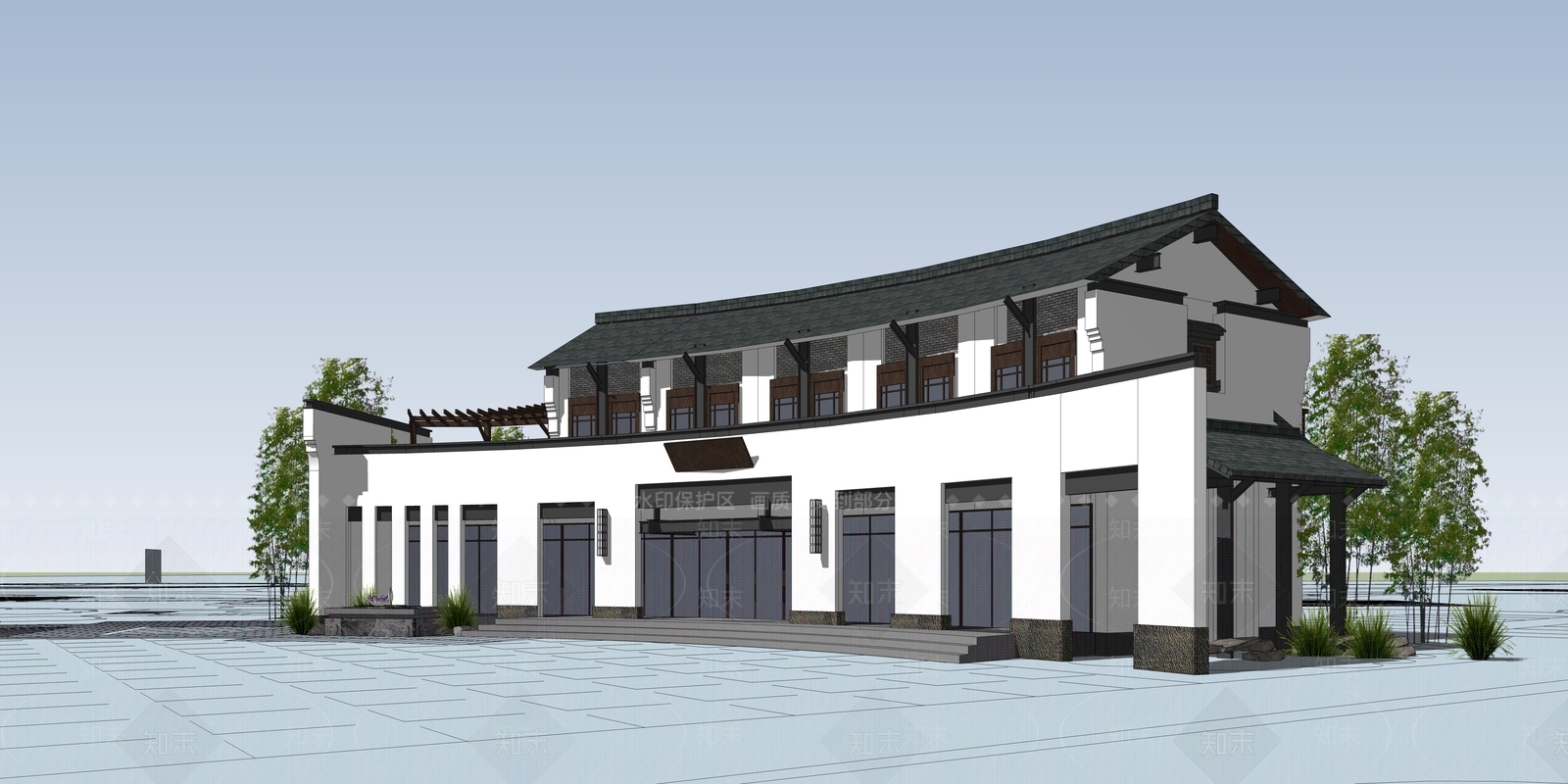 新中式小公建SU模型下载【ID:1177361037】