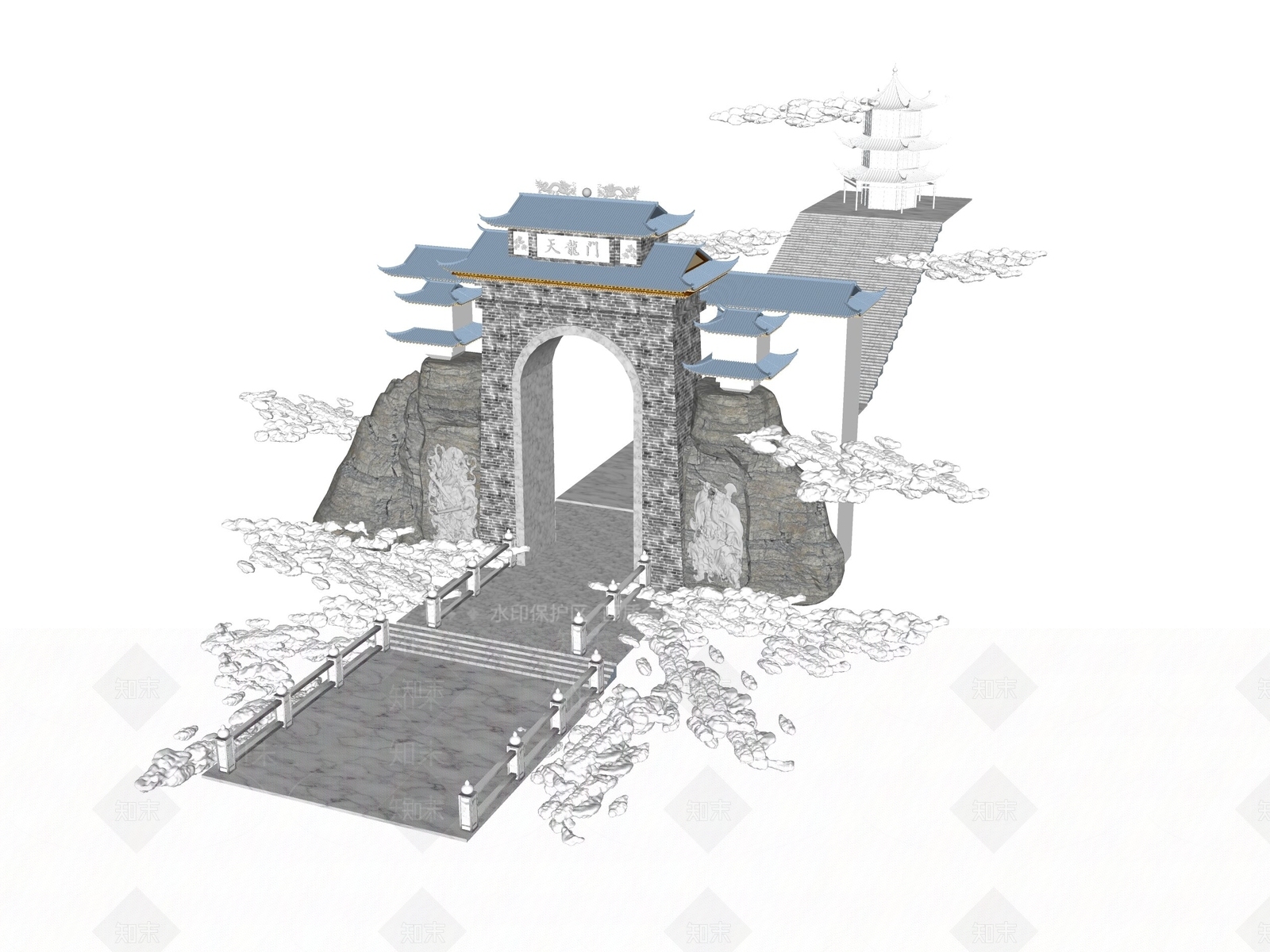中式塔楼SU模型下载【ID:1177361943】