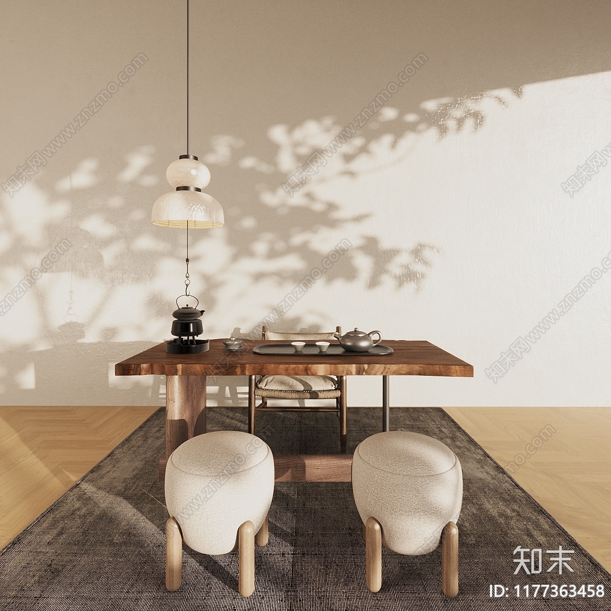 现代中式餐桌椅3D模型下载【ID:1177363458】