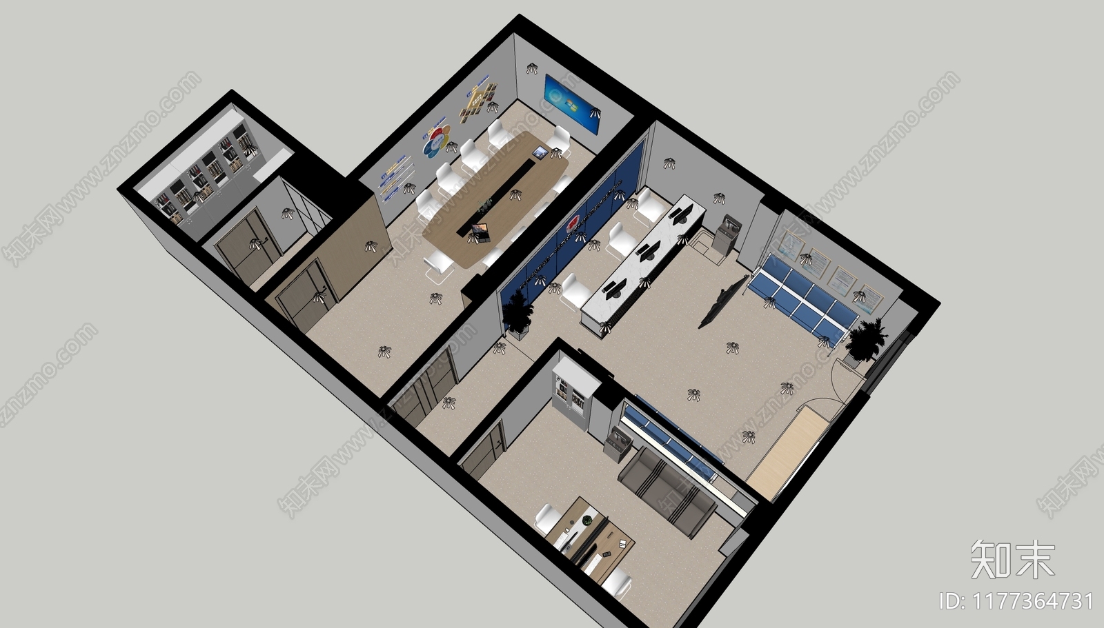 现代办事大厅SU模型下载【ID:1177364731】