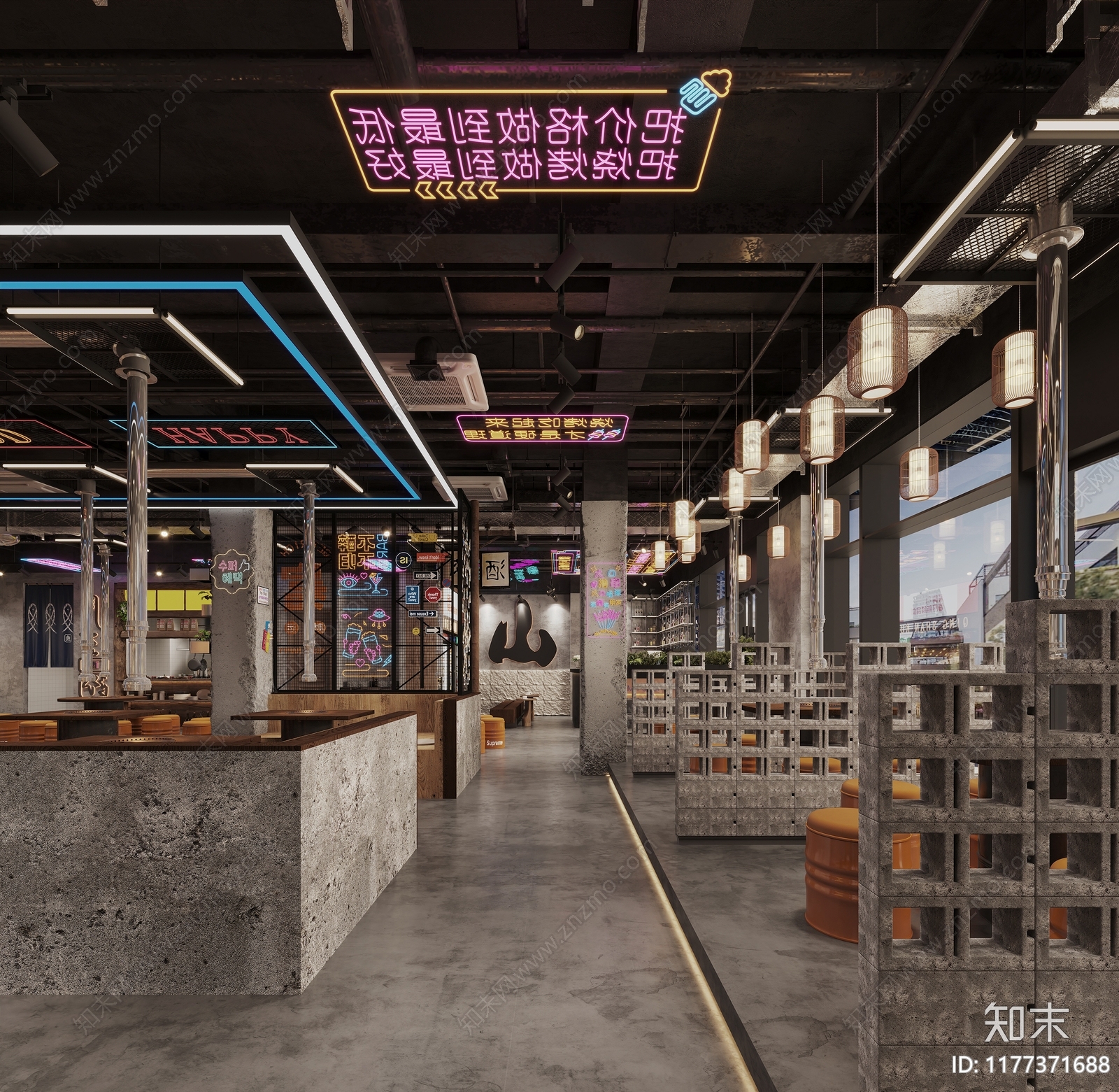 工业复古烧烤店3D模型下载【ID:1177371688】