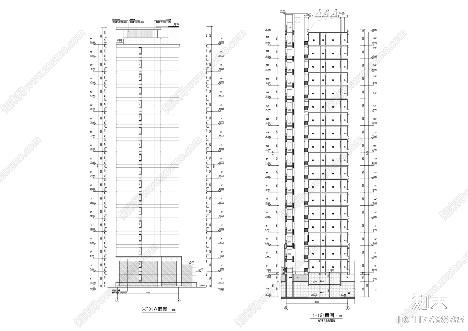 现代住宅楼建筑cad施工图下载【ID:1177388785】