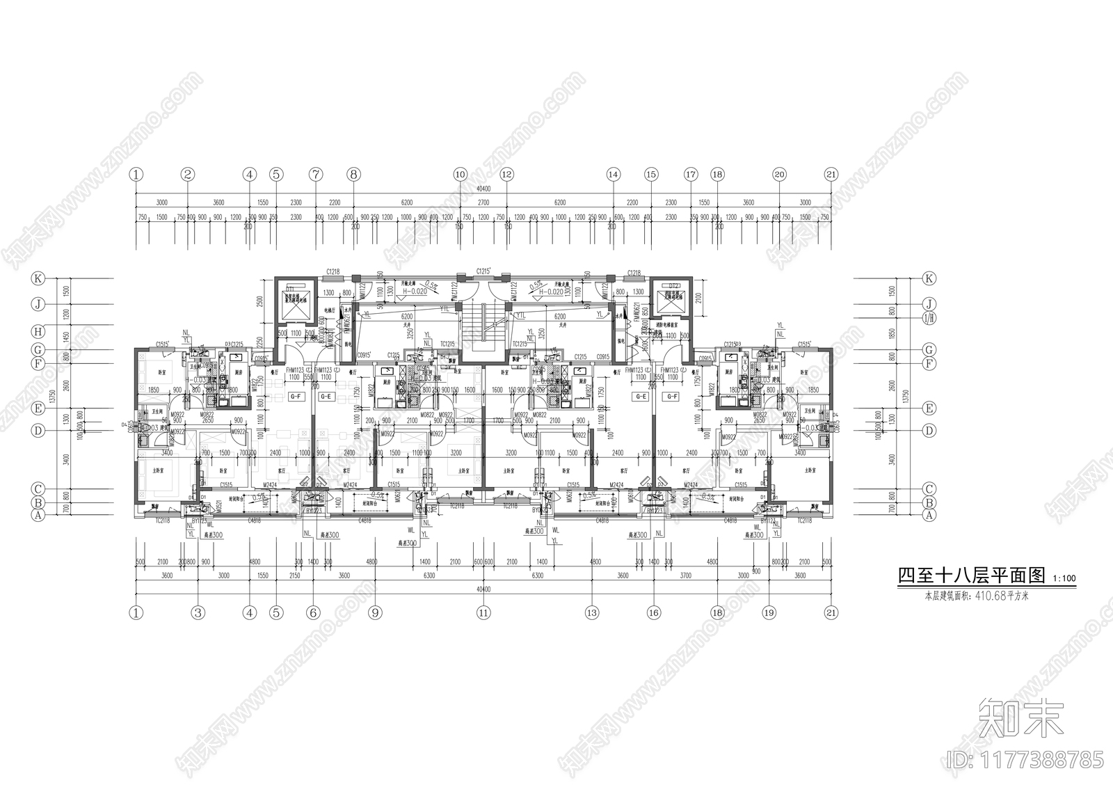 现代住宅楼建筑cad施工图下载【ID:1177388785】