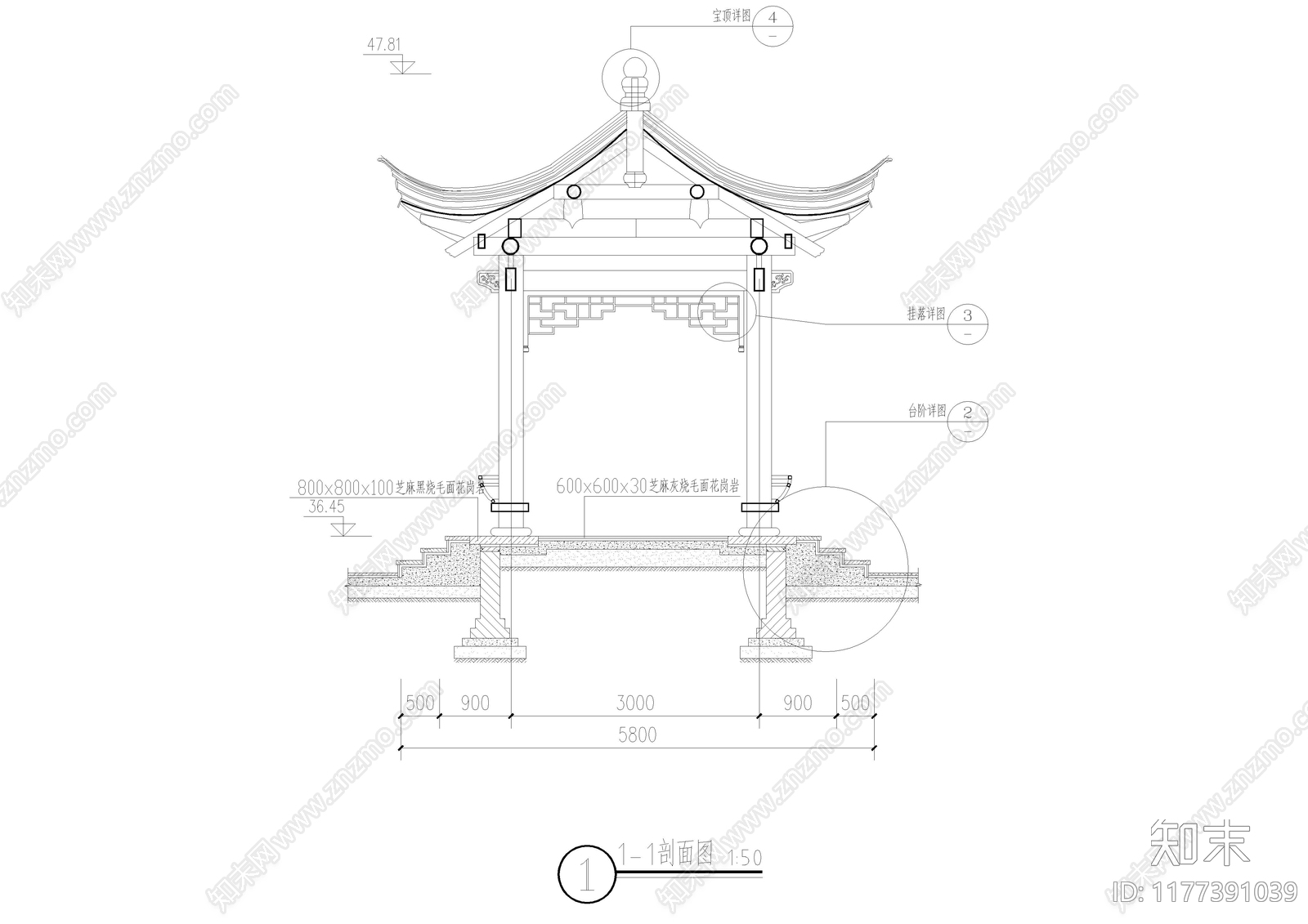 中式亭子cad施工图下载【ID:1177391039】