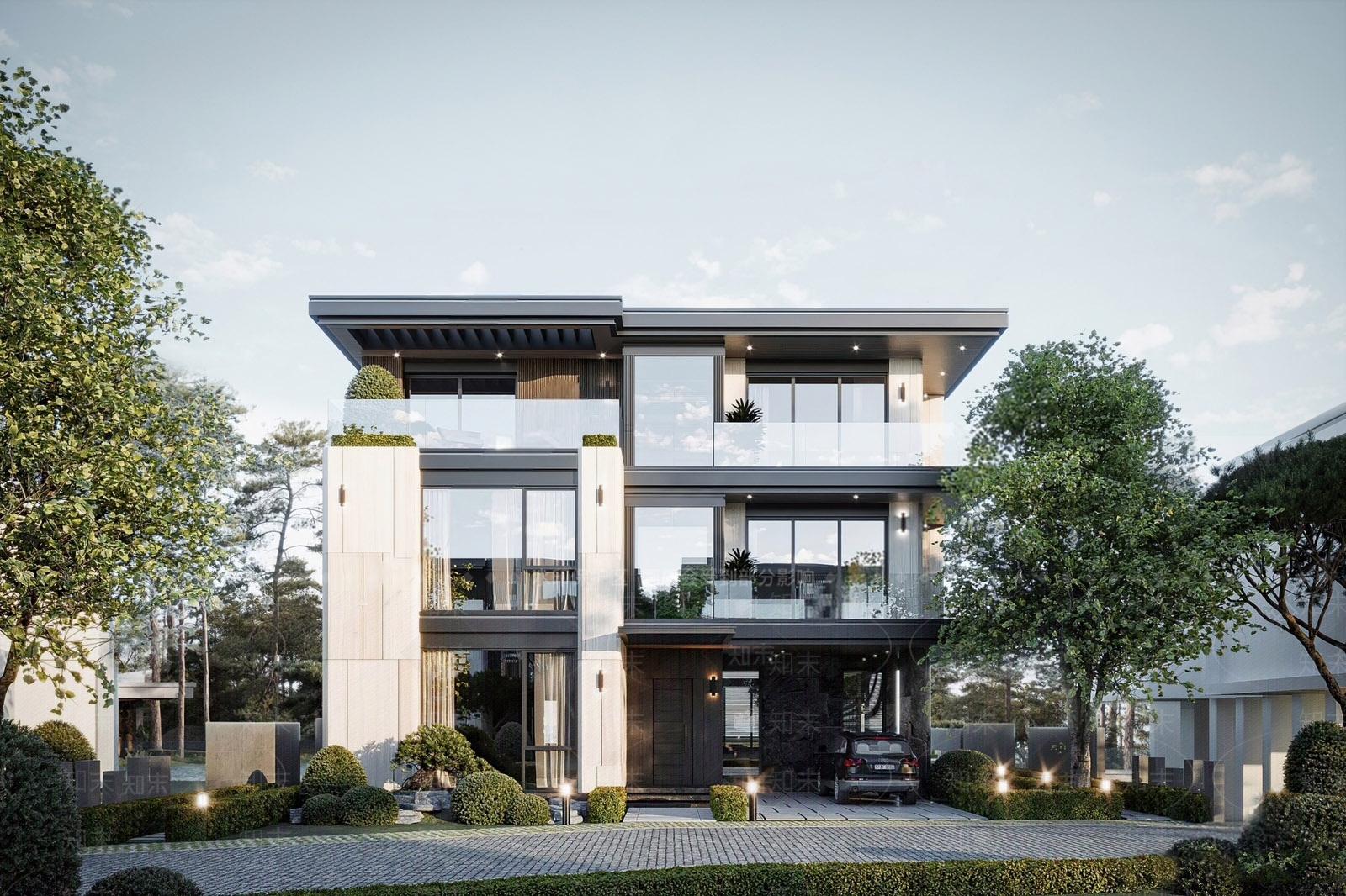 现代独栋别墅3D模型下载【ID:1177393703】