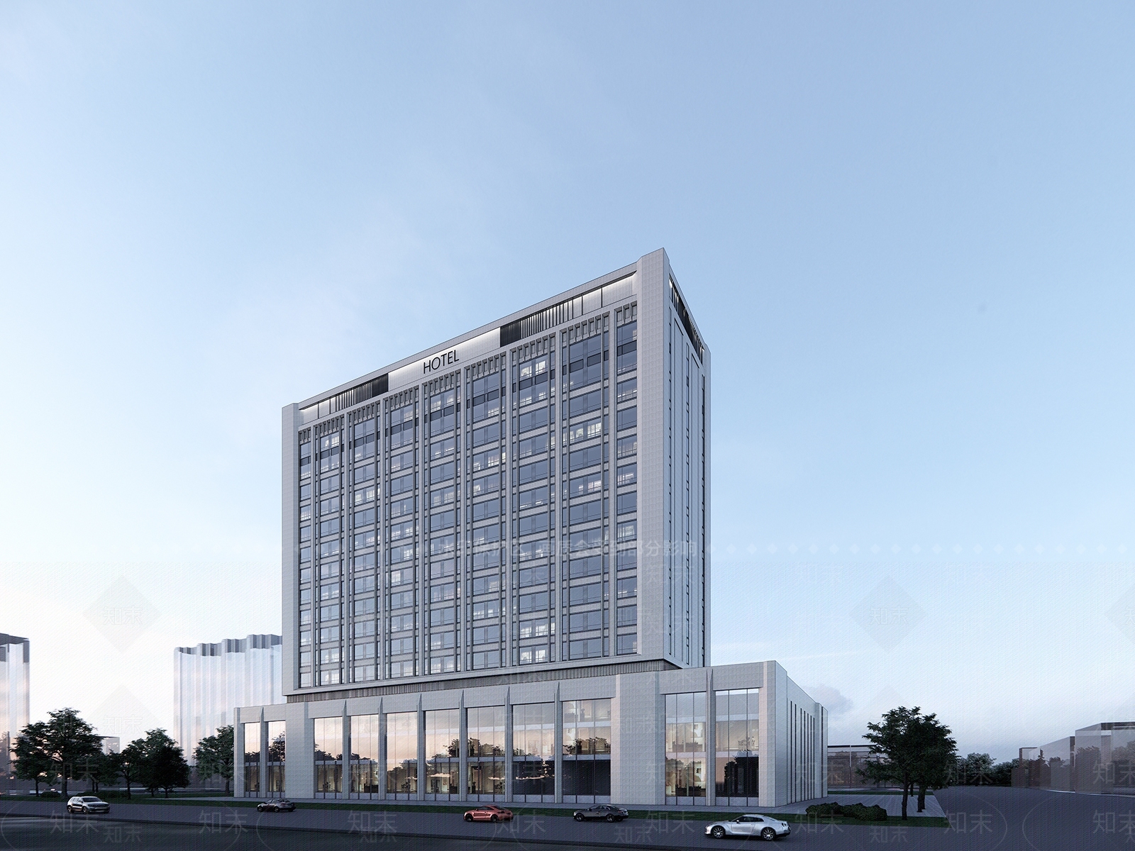 现代简约酒店建筑SU模型下载【ID:1177400953】