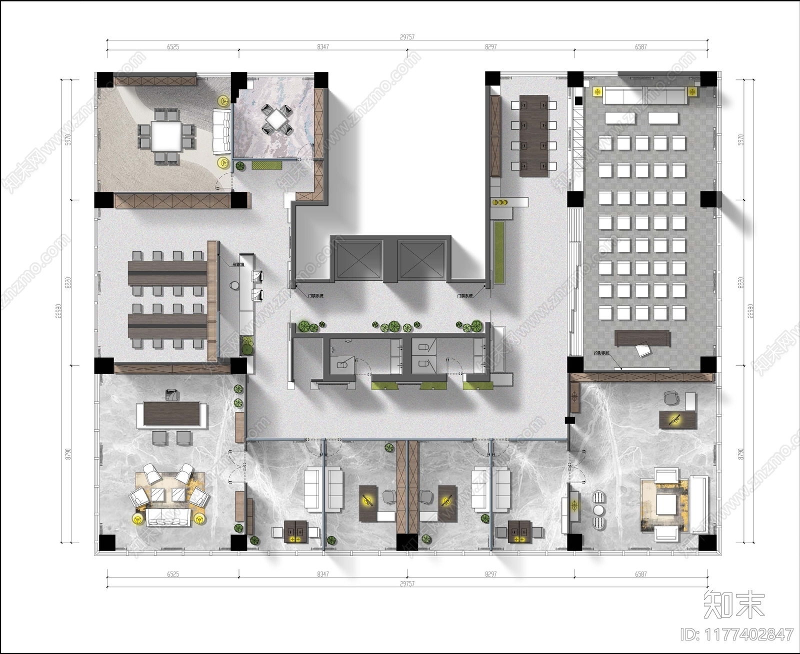 现代建筑彩平图下载【ID:1177402847】