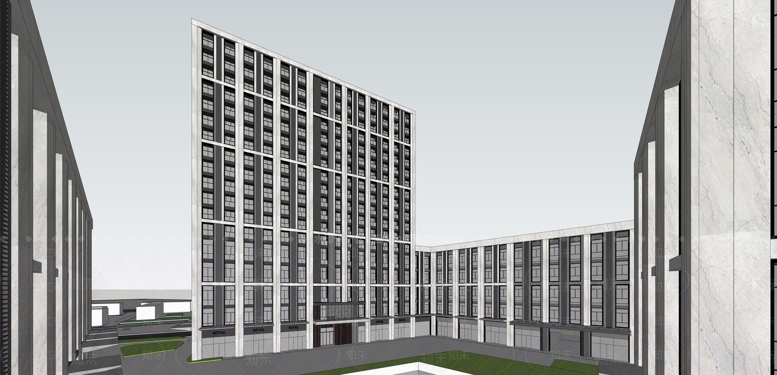 现代酒店建筑SU模型下载【ID:1177739965】