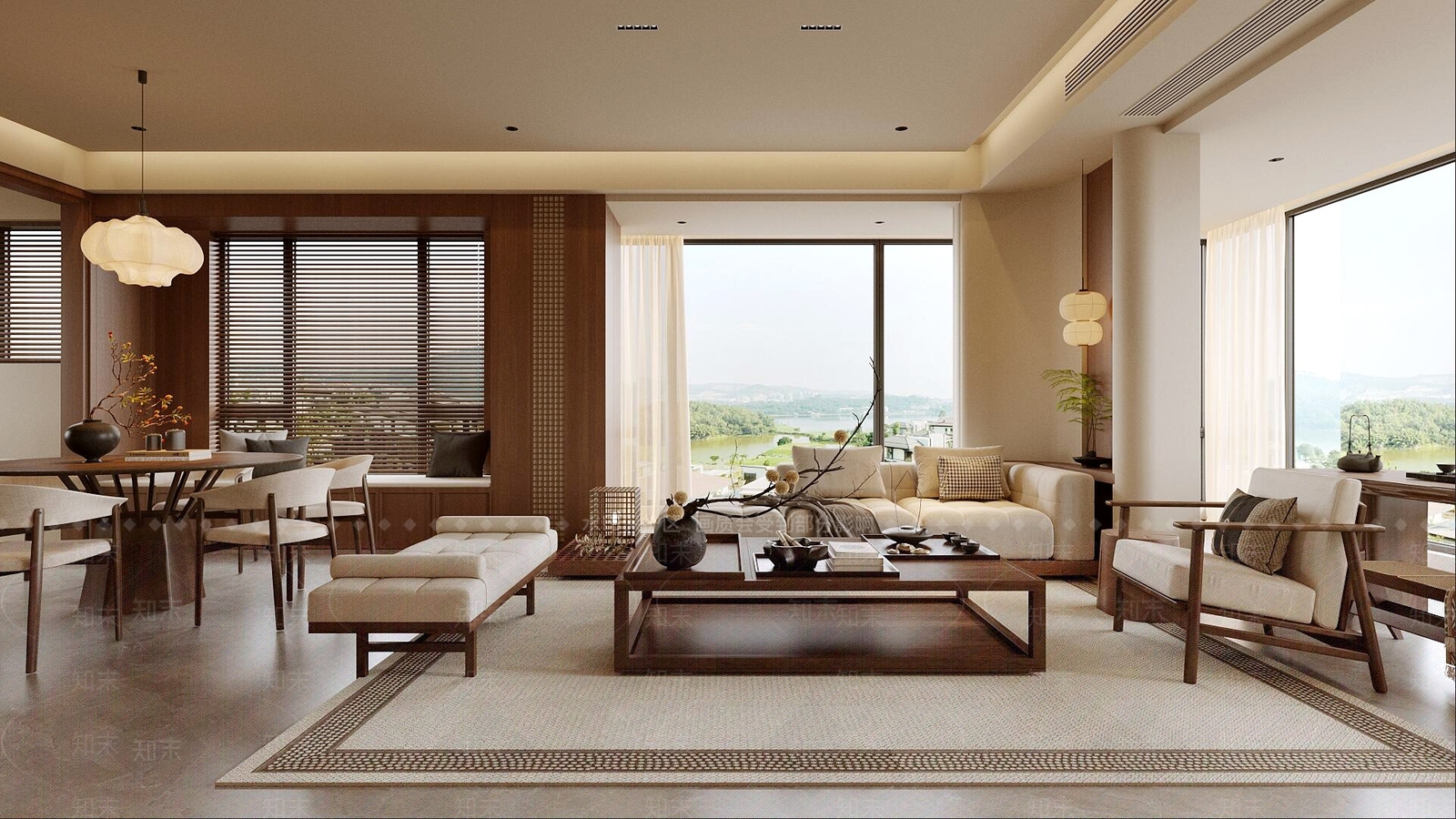 中式别墅客厅3D模型下载【ID:1177411939】