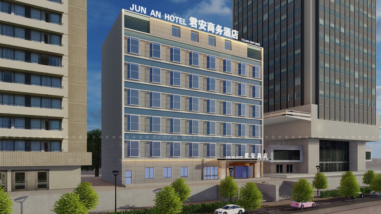 现代酒店建筑SU模型下载【ID:1177429300】