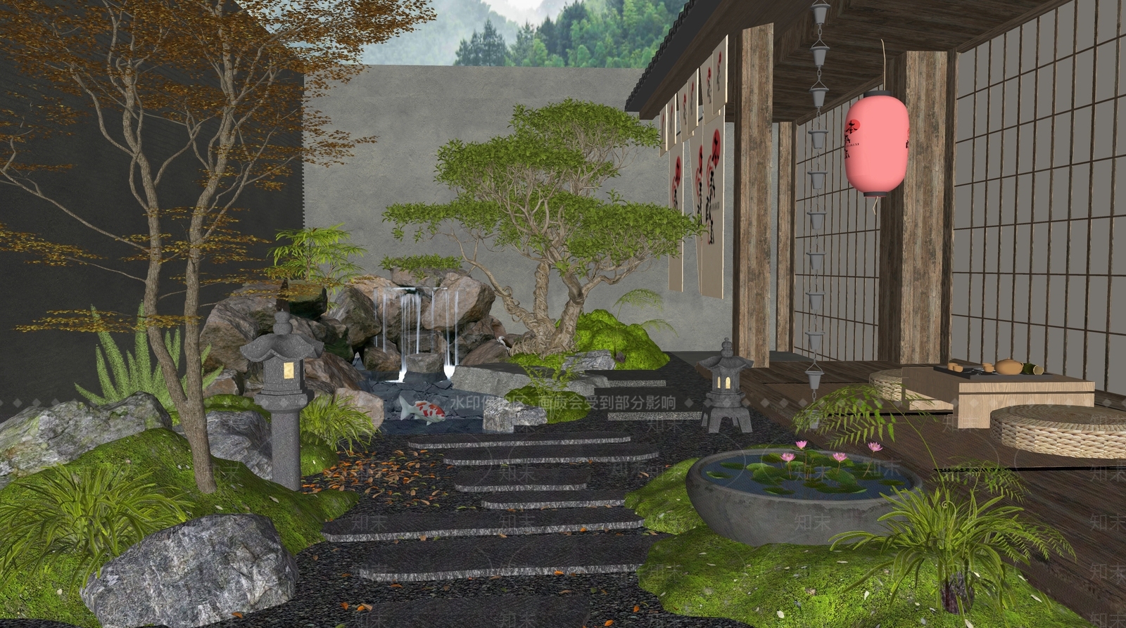 日式禅意乡村庭院SU模型下载【ID:1177438382】