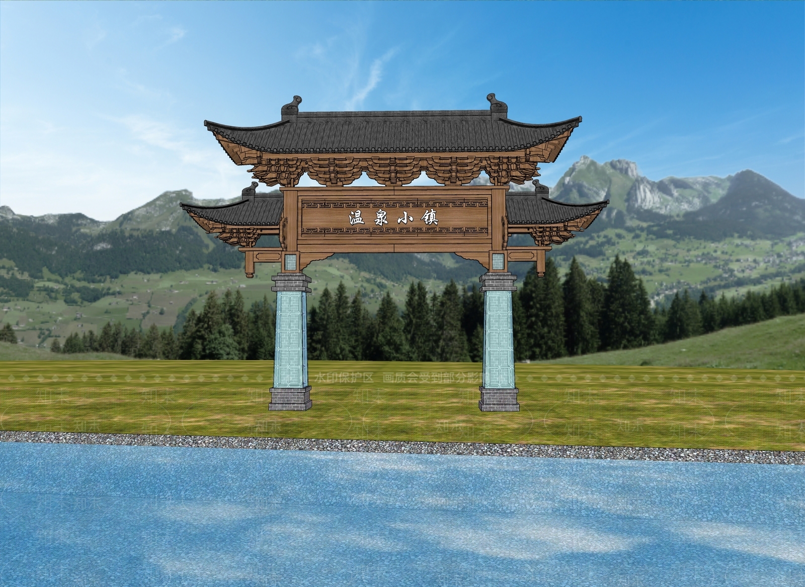 新中式中式牌坊牌楼SU模型下载【ID:1177442902】