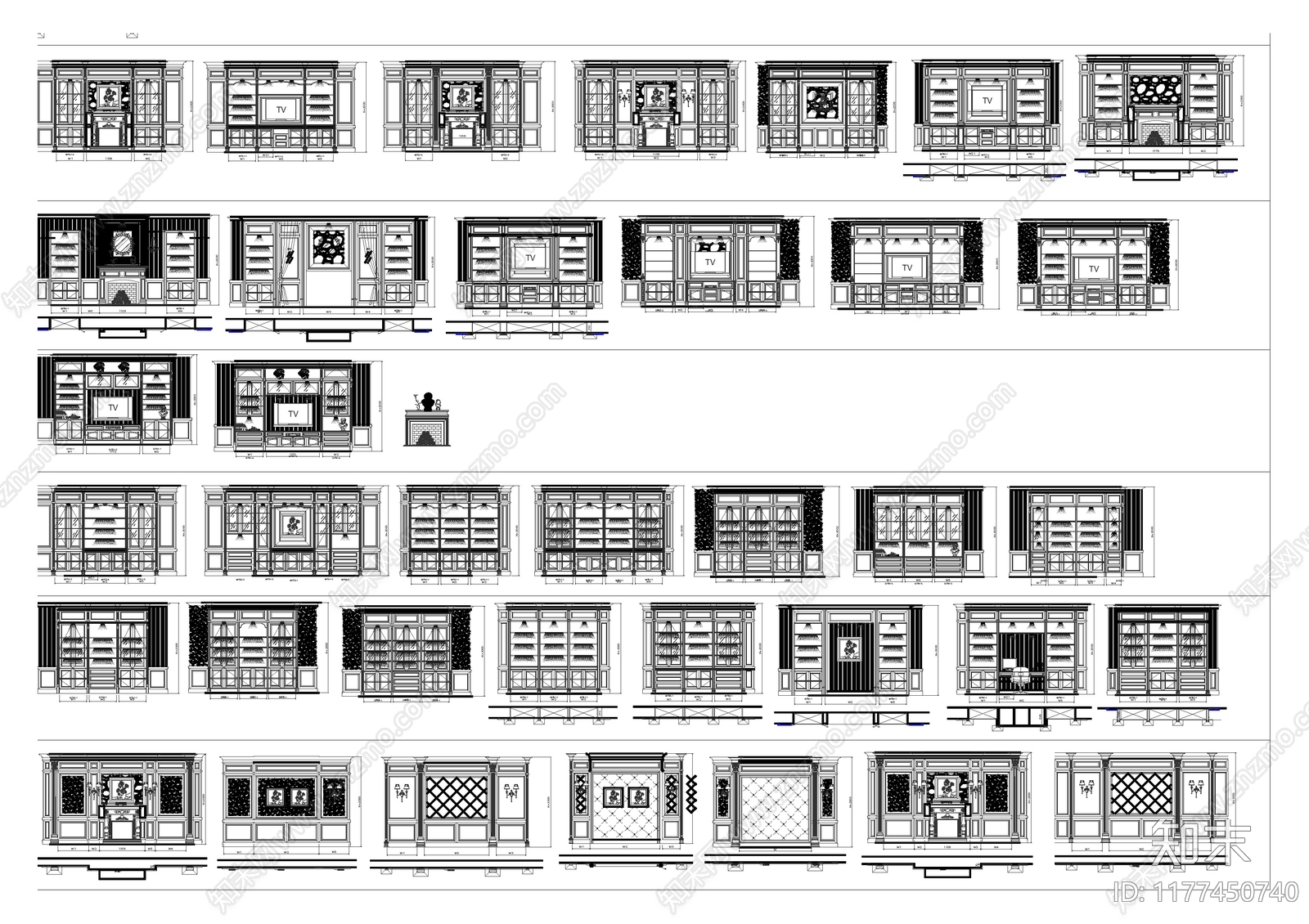 现代综合家具图库cad施工图下载【ID:1177450740】