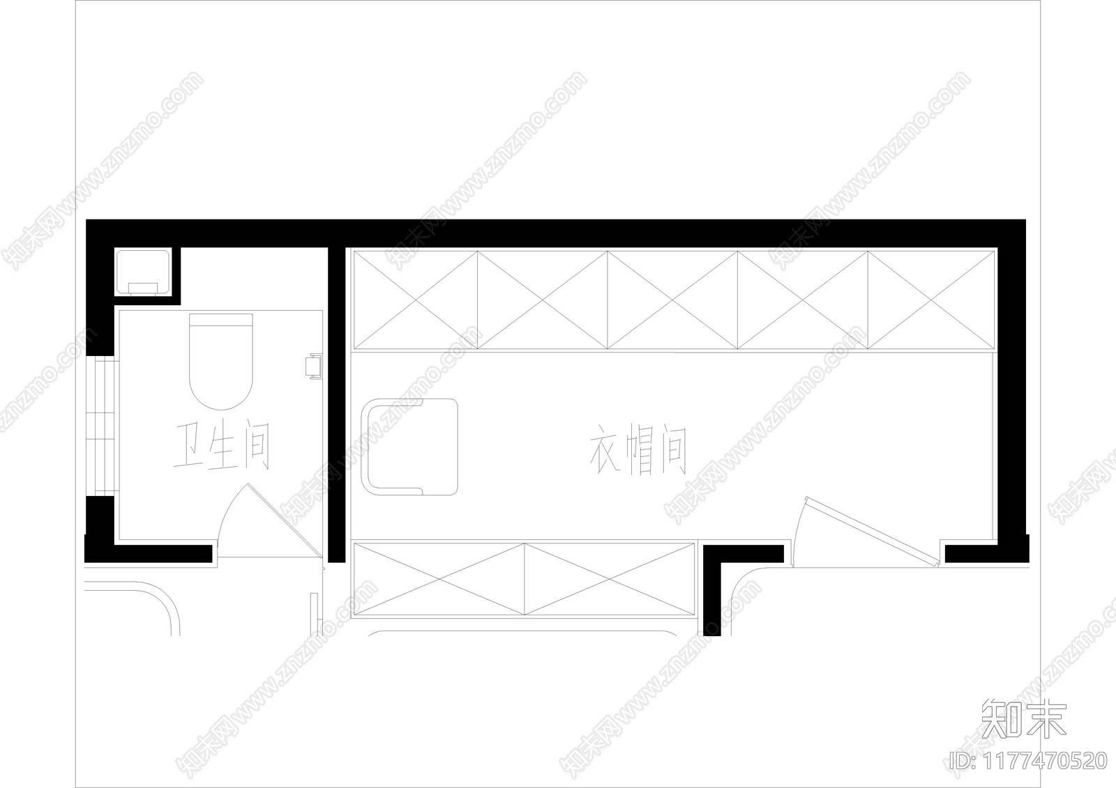 现代衣帽间cad施工图下载【ID:1177470520】