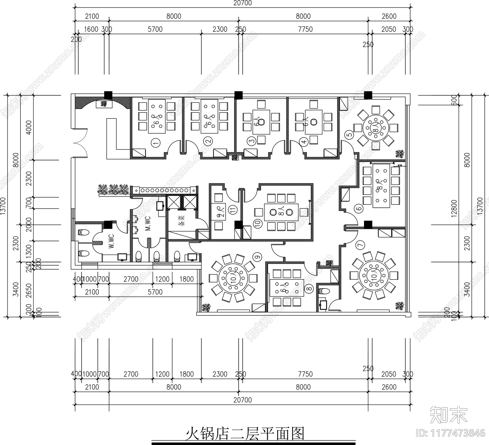 现代自助餐厅cad施工图下载【ID:1177473846】