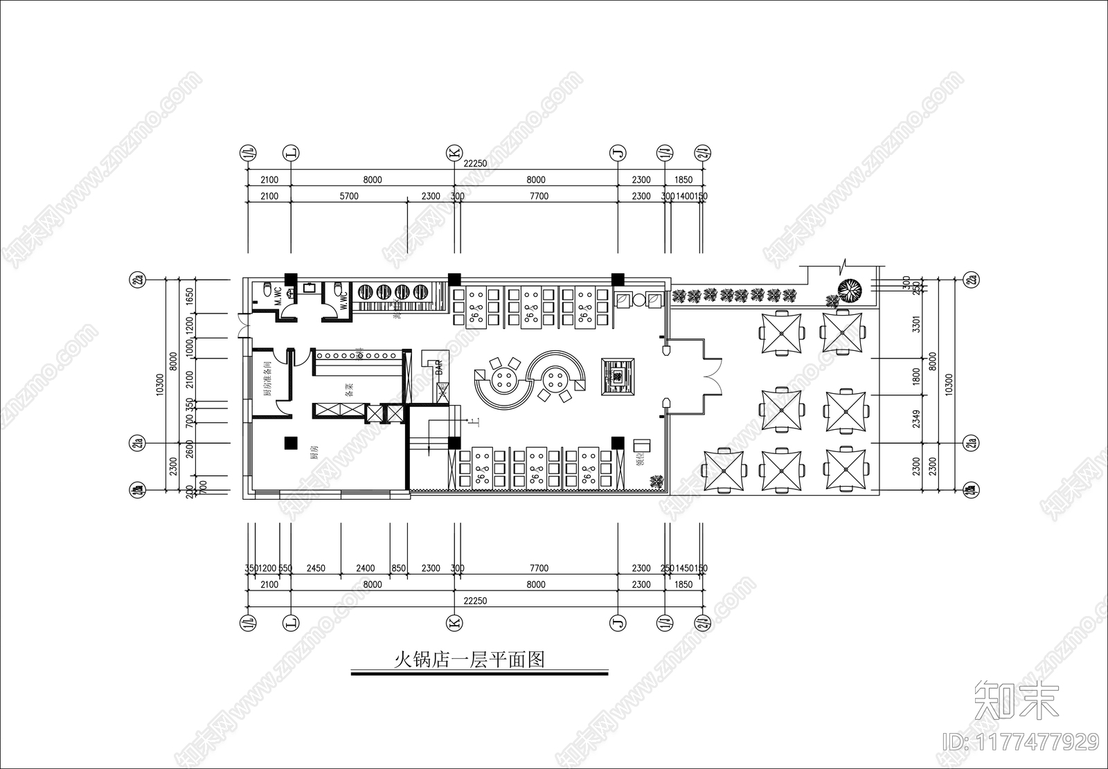现代自助餐厅cad施工图下载【ID:1177477929】