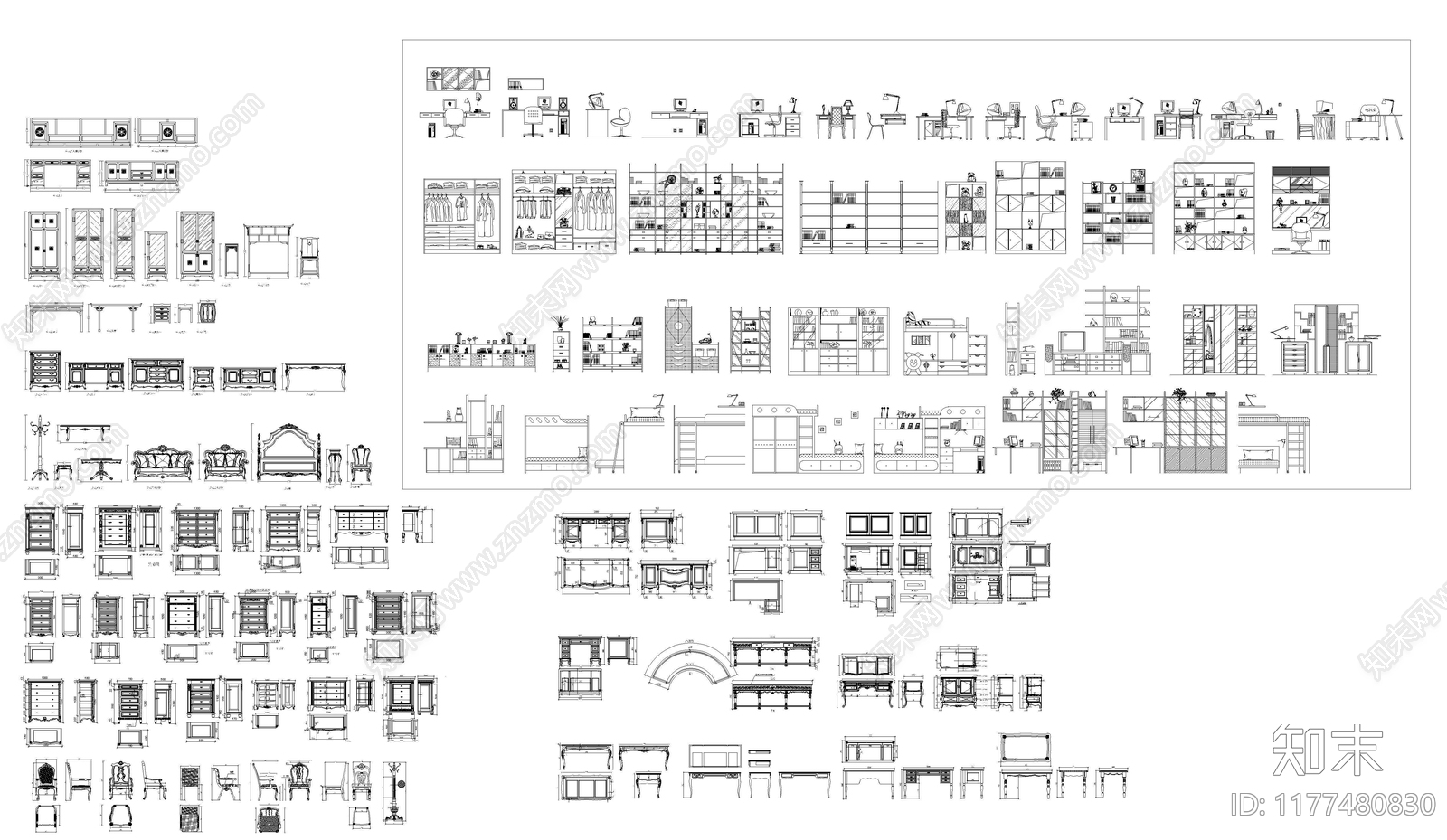 现代综合家具图库cad施工图下载【ID:1177480830】