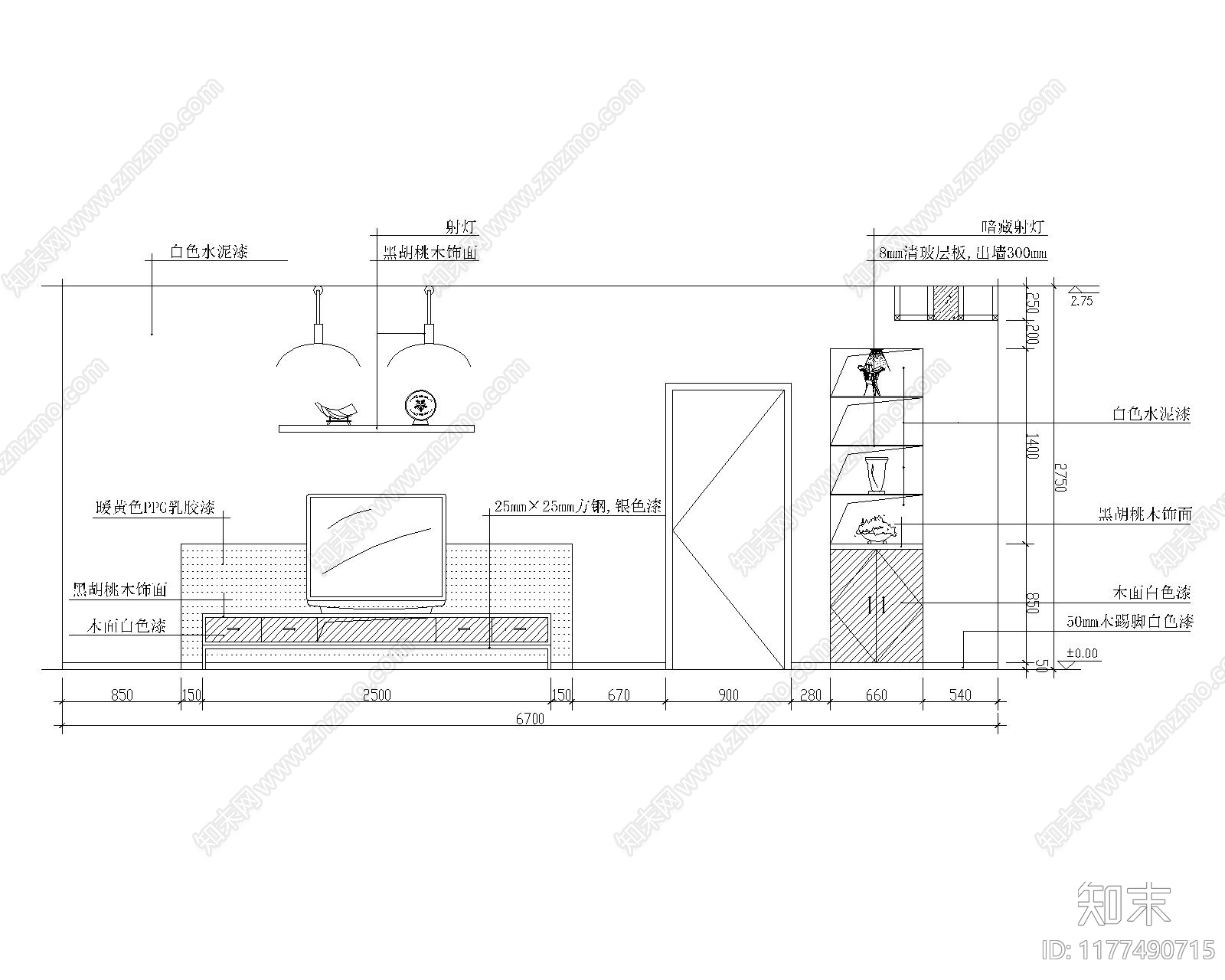 现代新中式客厅cad施工图下载【ID:1177490715】