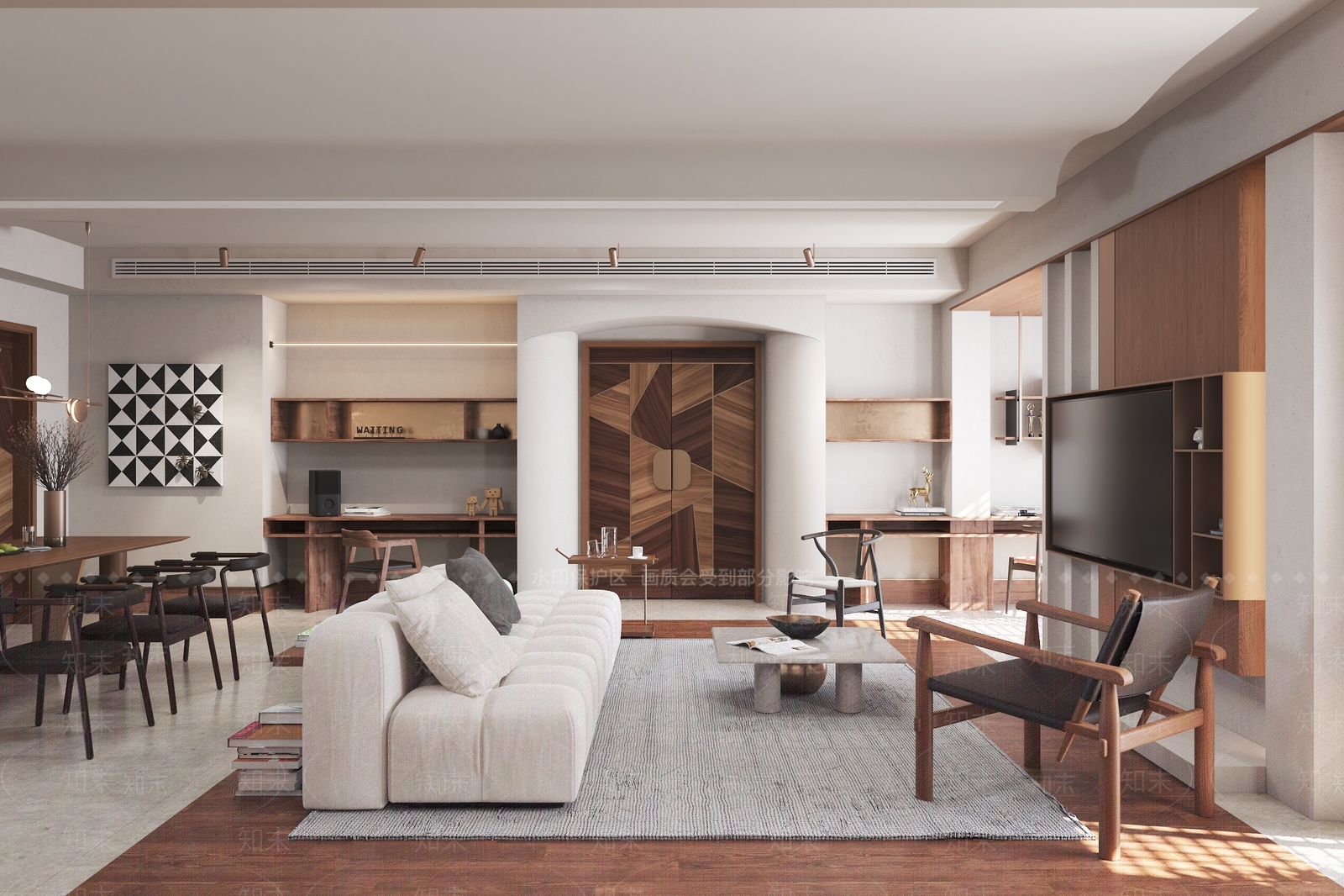 现代民宿风客餐厅3D模型下载【ID:1177502435】