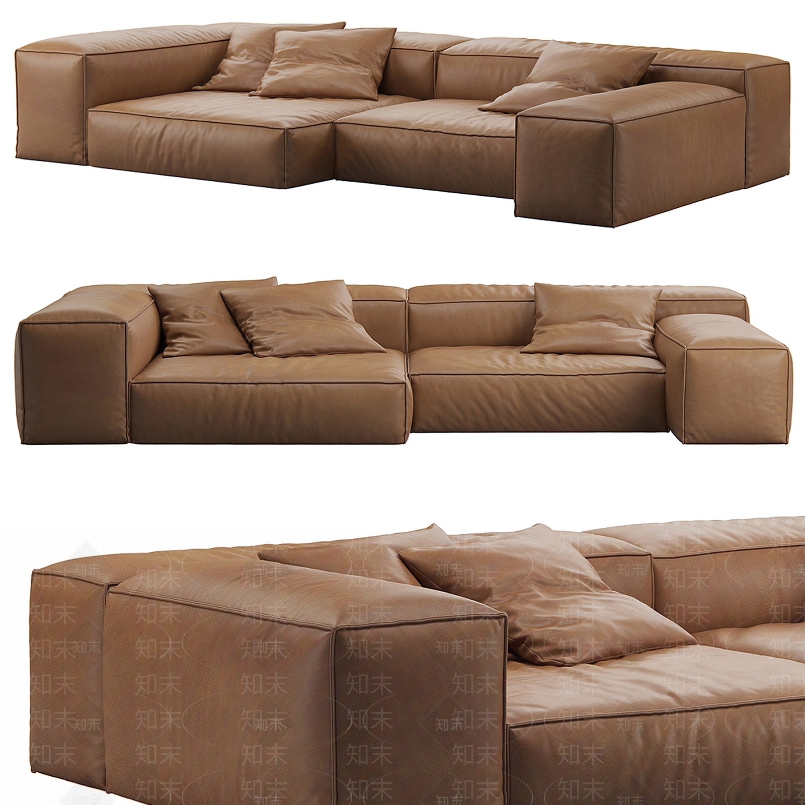 现代皮质简约沙发3D模型下载【ID:1177503402】