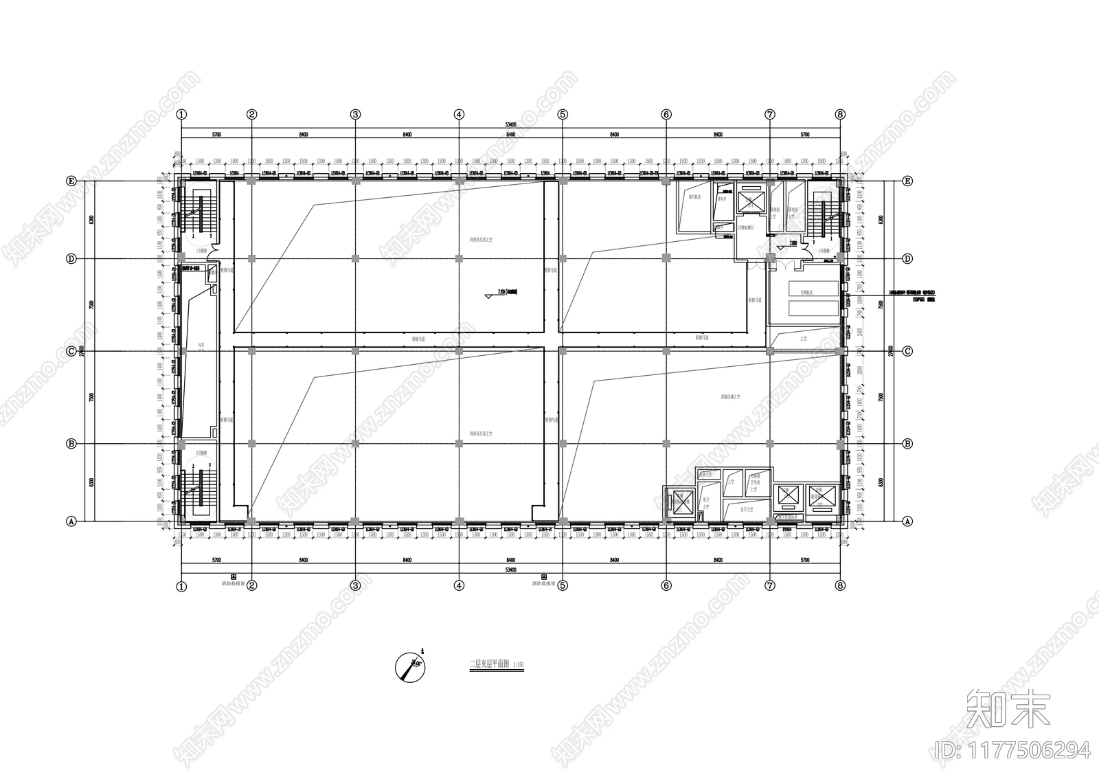 现代办公楼建筑cad施工图下载【ID:1177506294】