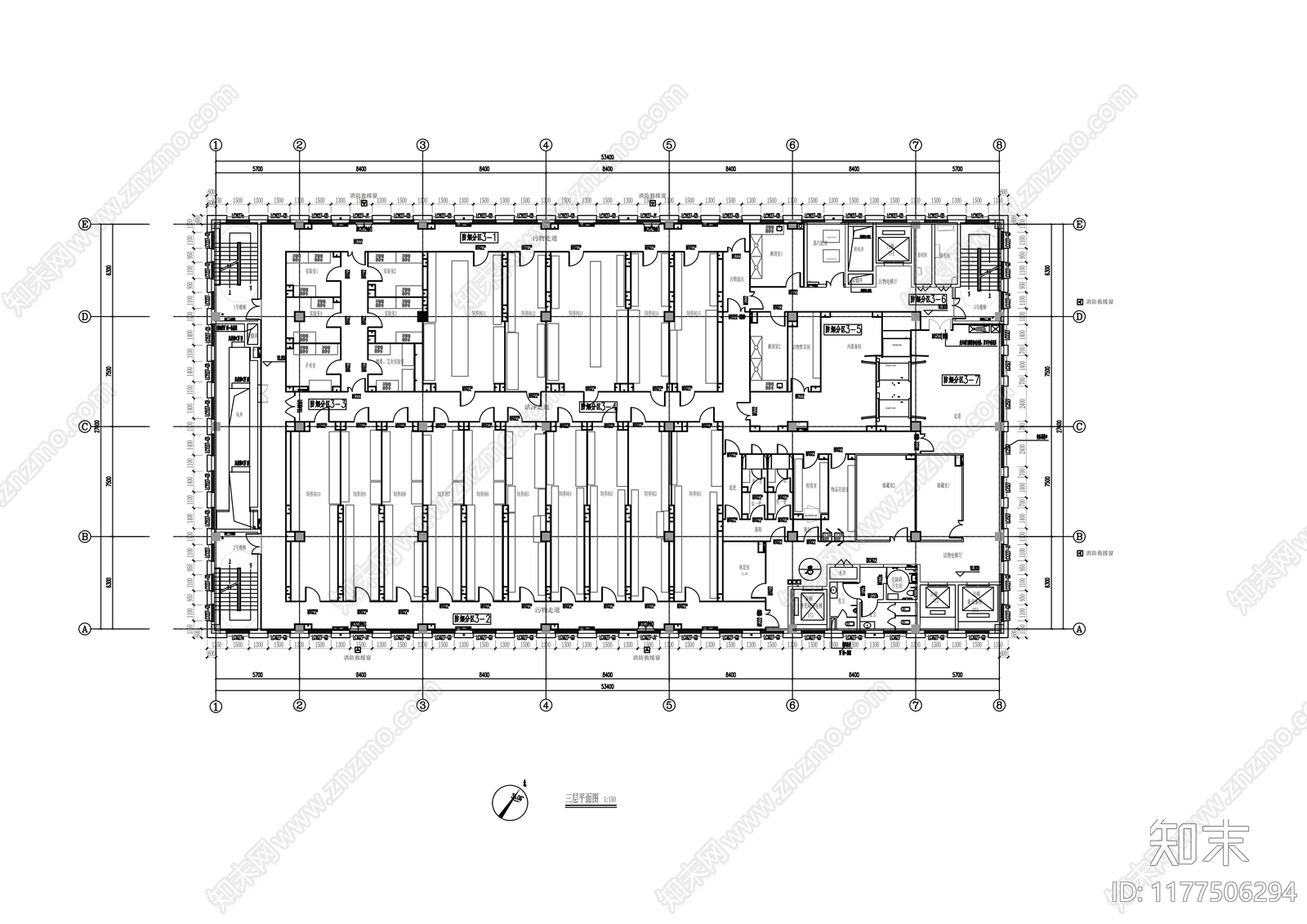 现代办公楼建筑cad施工图下载【ID:1177506294】