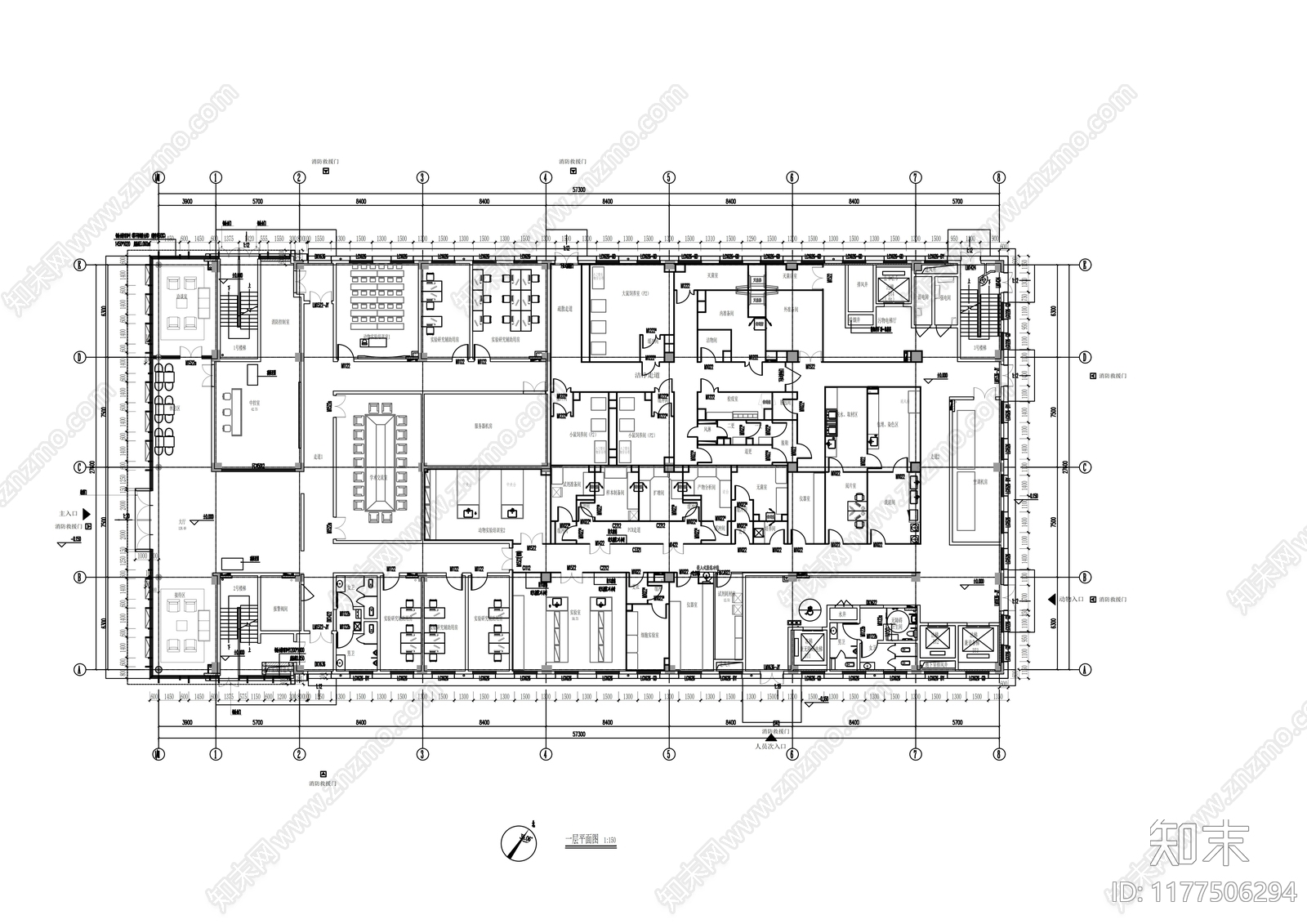 现代办公楼建筑cad施工图下载【ID:1177506294】