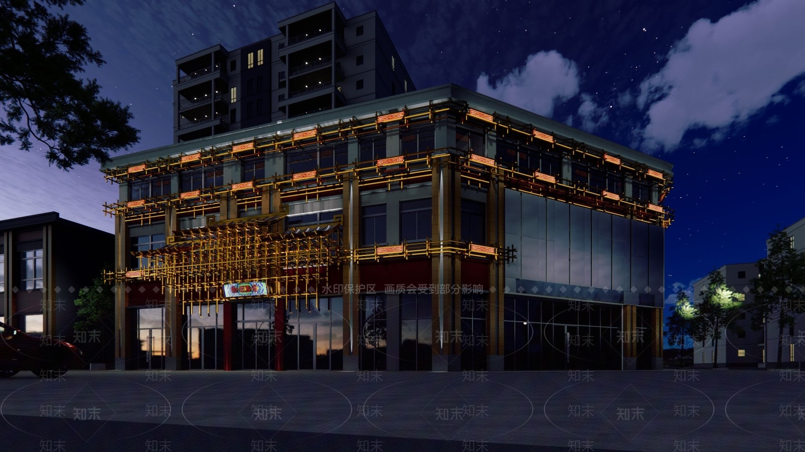 新中式工业风格建筑SU模型下载【ID:1177517300】