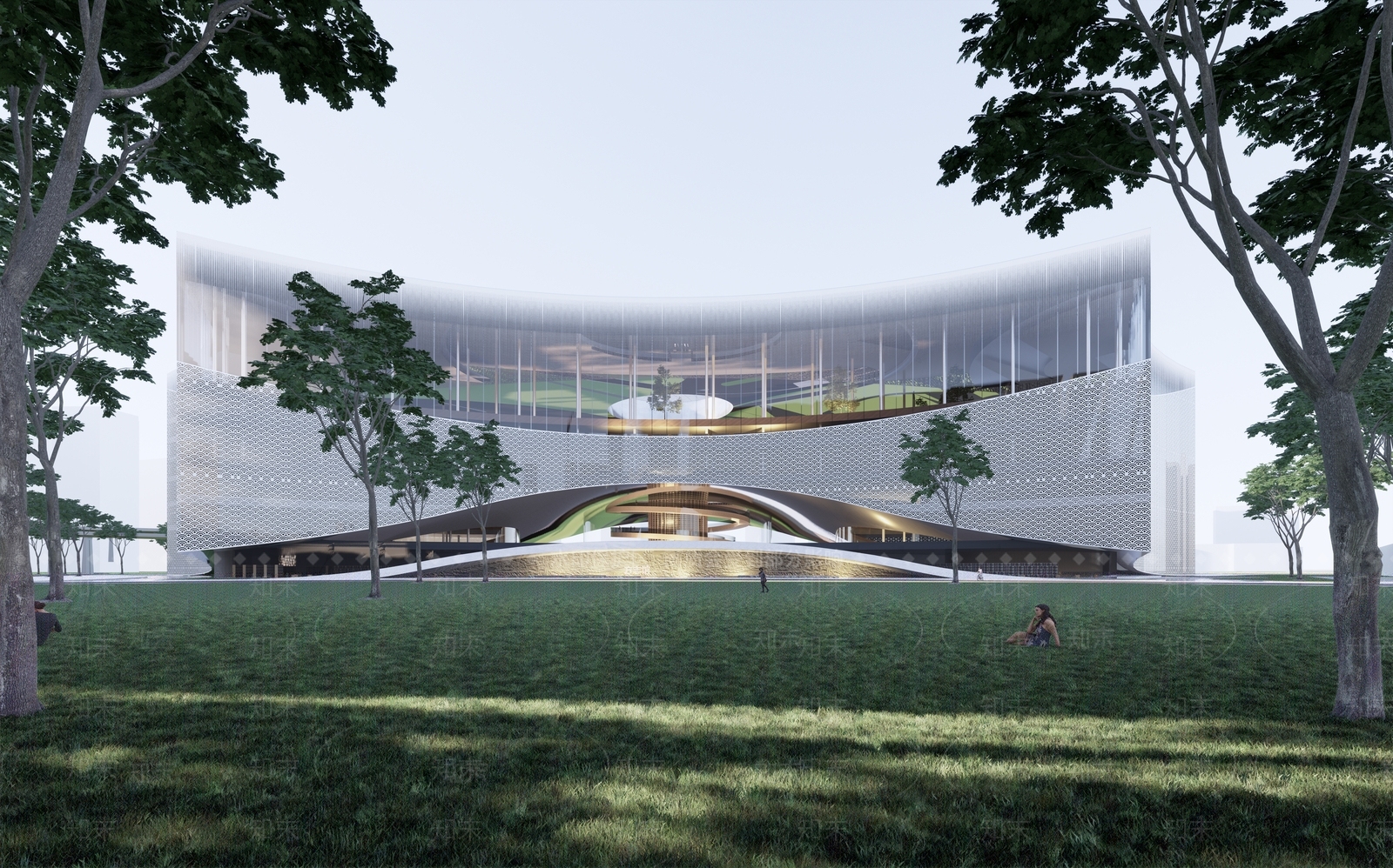 现代图书馆建筑SU模型下载【ID:1177529961】