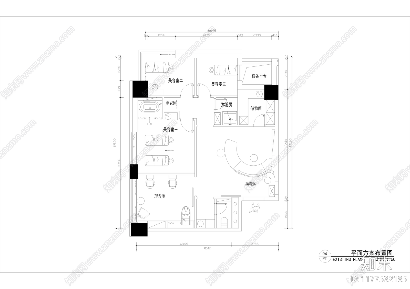 现代美容院施工图下载【ID:1177532185】