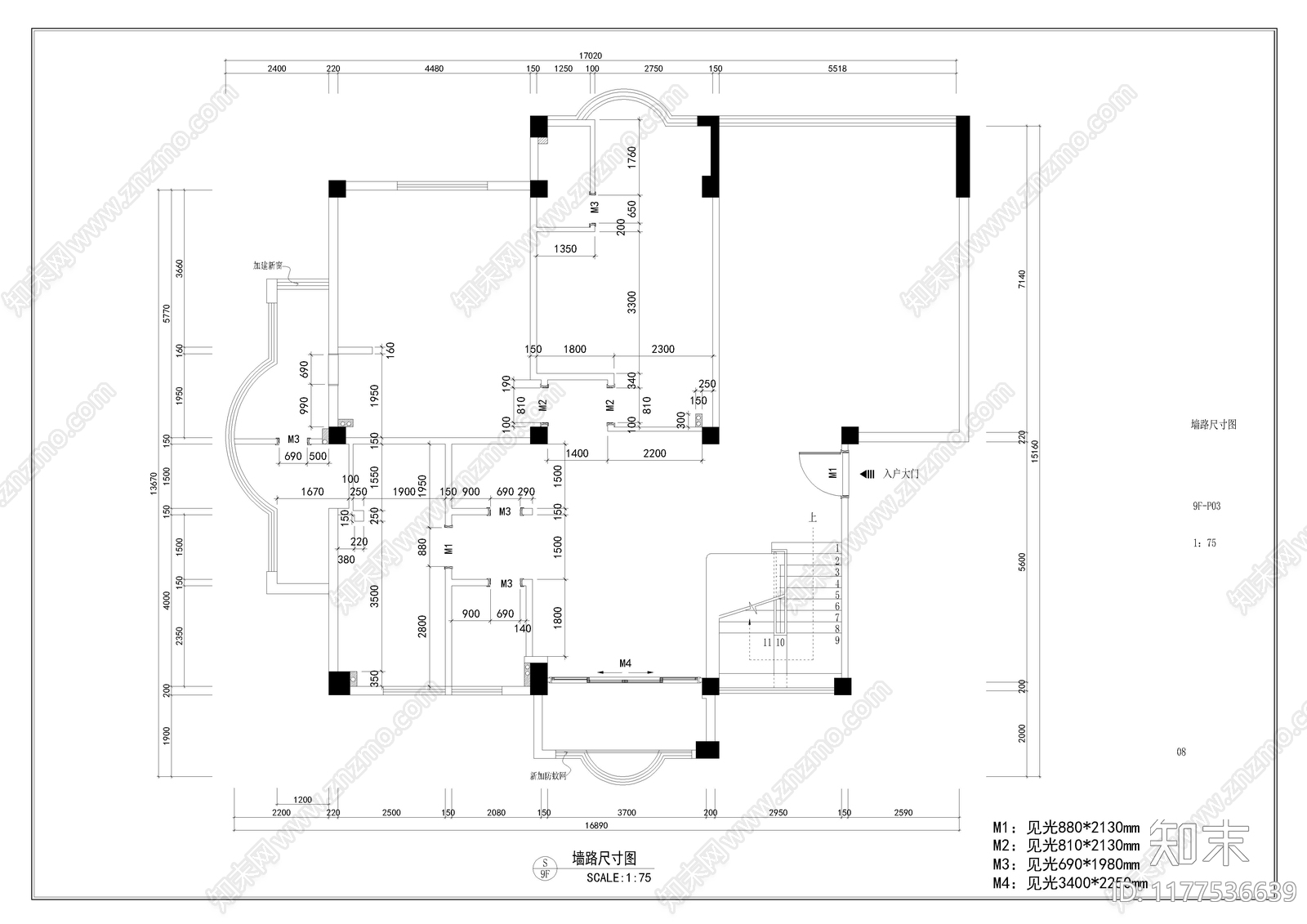 现代住宅楼建筑施工图下载【ID:1177536639】