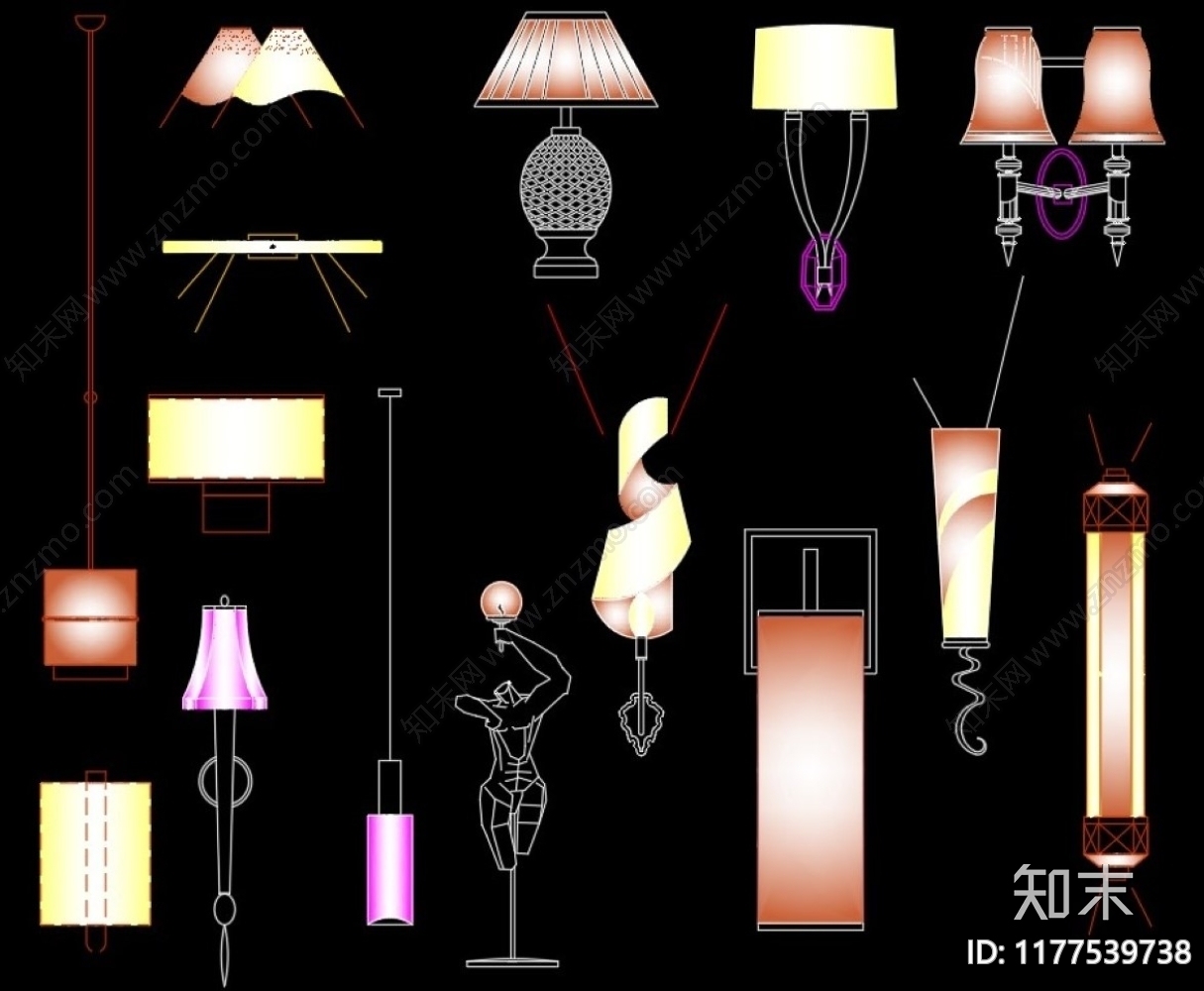 现代灯具图库施工图下载【ID:1177539738】