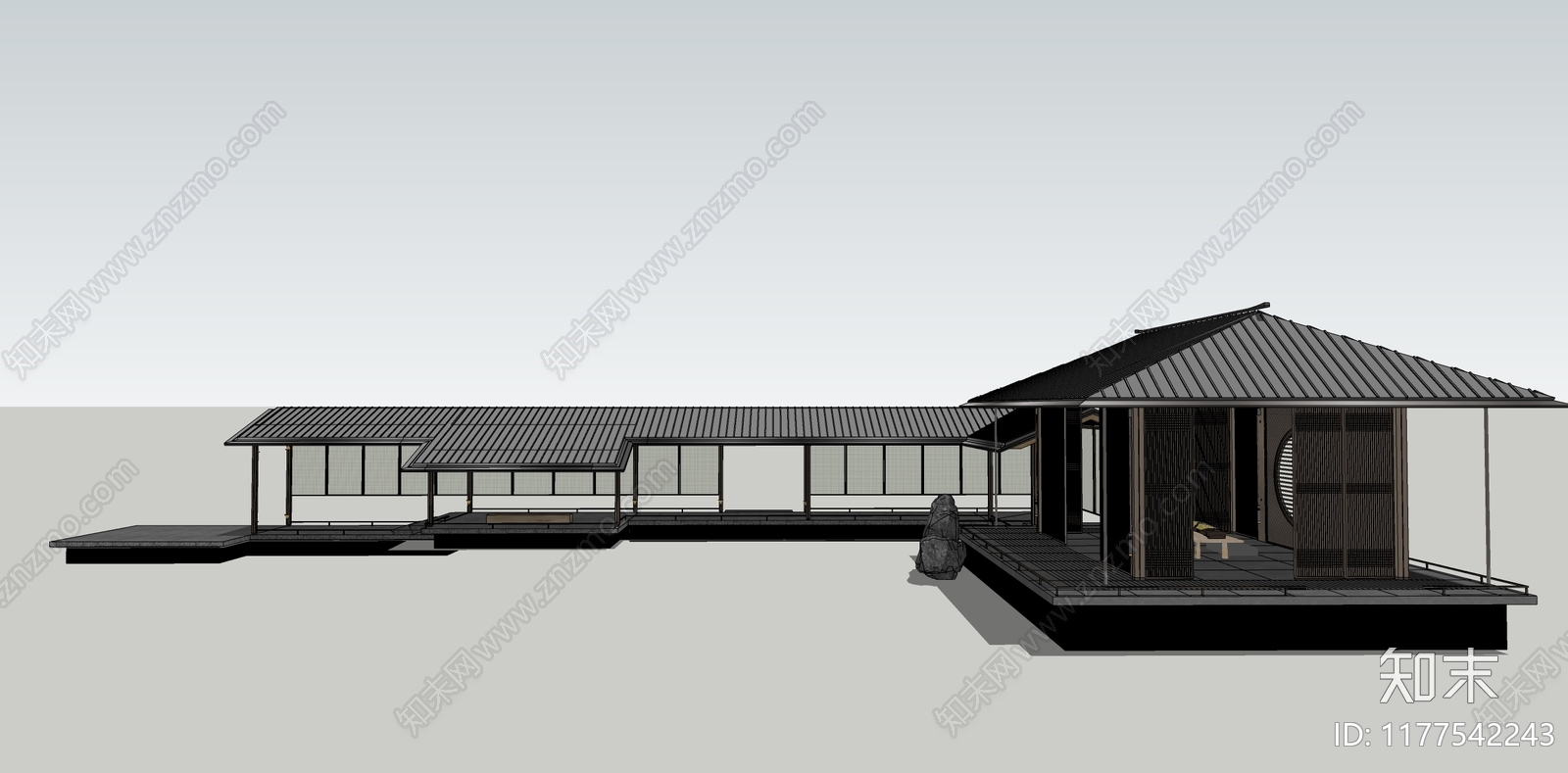 新中式廊架SU模型下载【ID:1177542243】