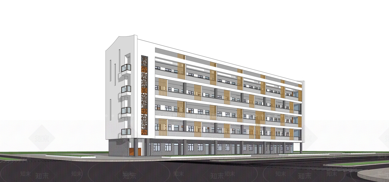 现代新中式学校建筑SU模型下载【ID:1177762857】