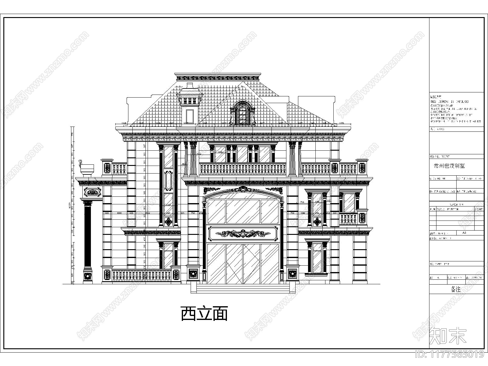 欧式别墅建筑施工图下载【ID:1177565019】