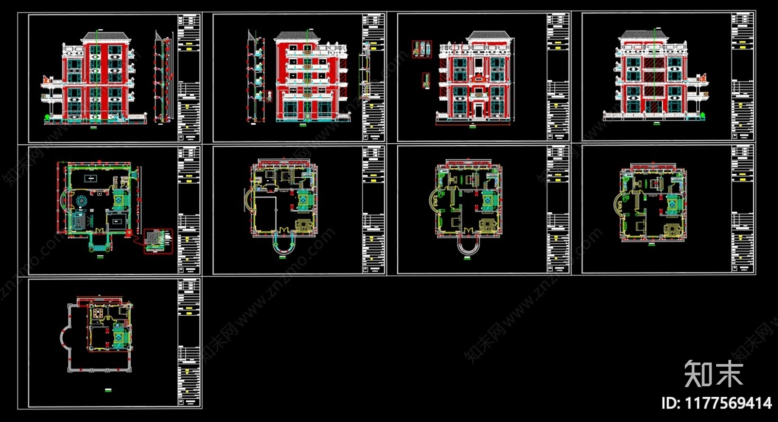 新中式别墅建筑cad施工图下载【ID:1177569414】