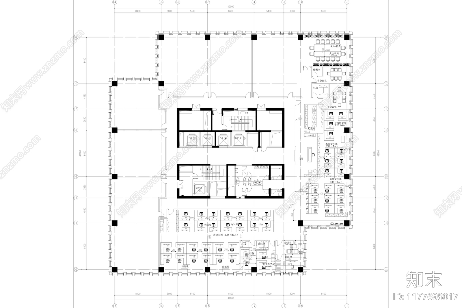 现代简约整体办公空间cad施工图下载【ID:1177698017】