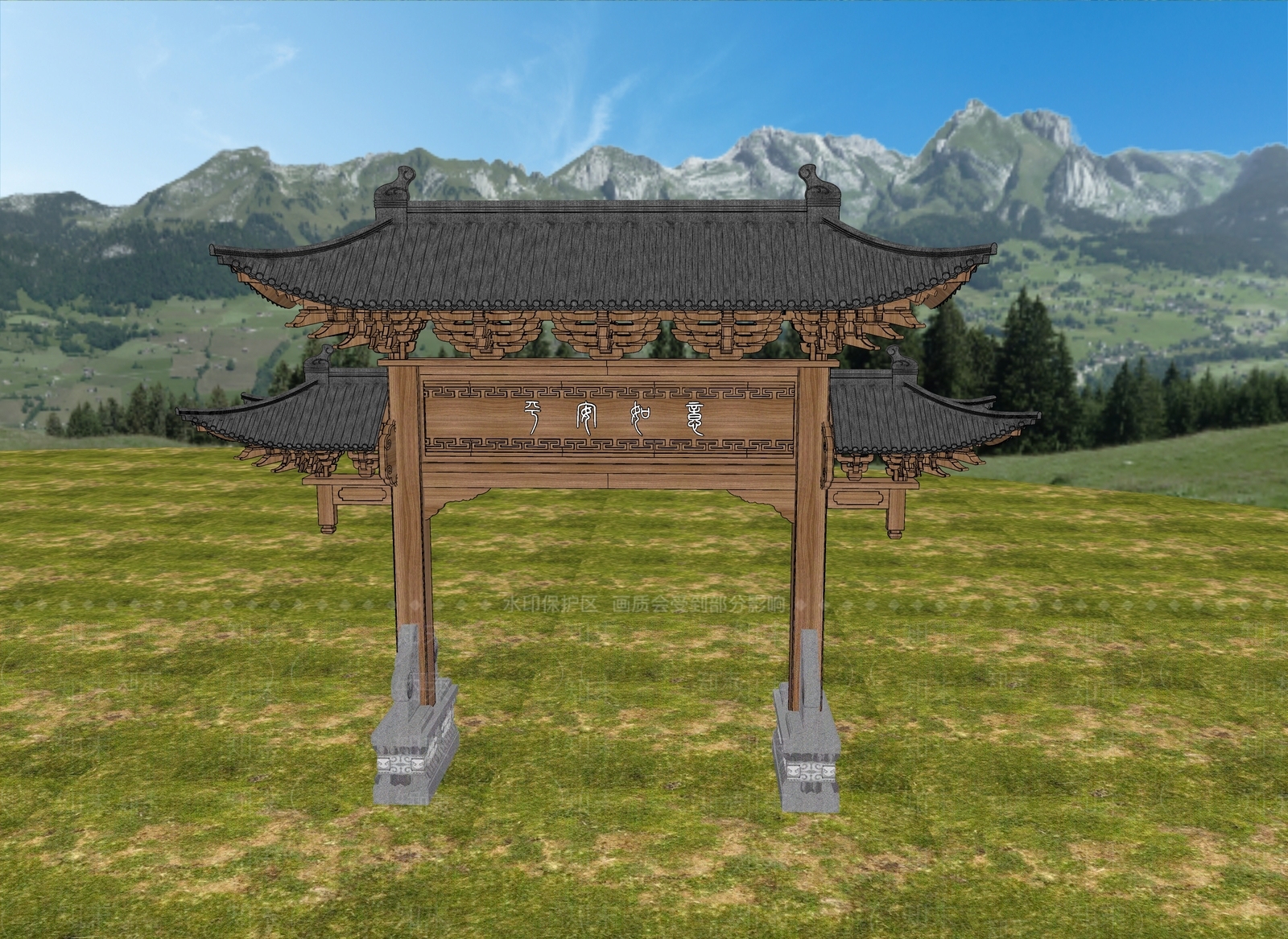 新中式中式牌坊牌楼SU模型下载【ID:1177662198】
