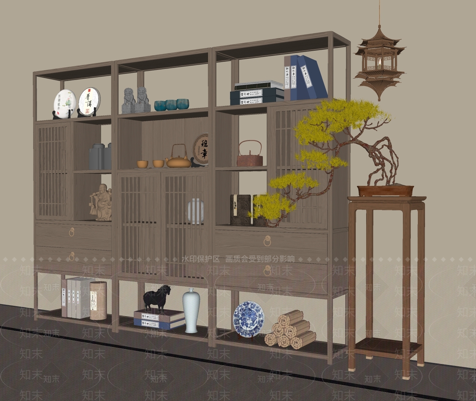 新中式博古架SU模型下载【ID:1177596230】