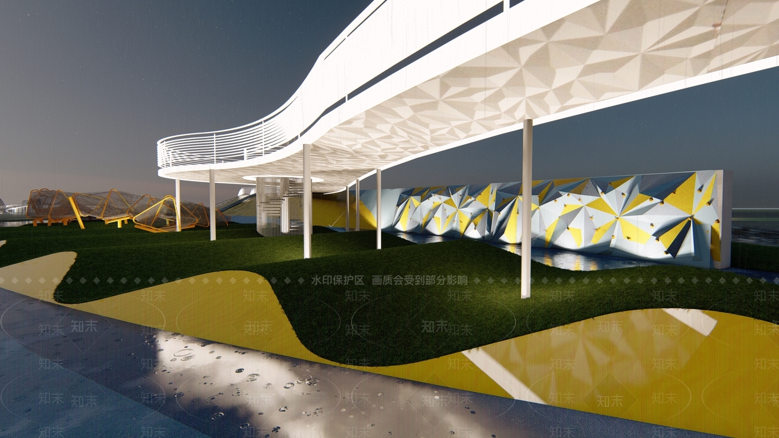 现代滨水景观SU模型下载【ID:1177598596】