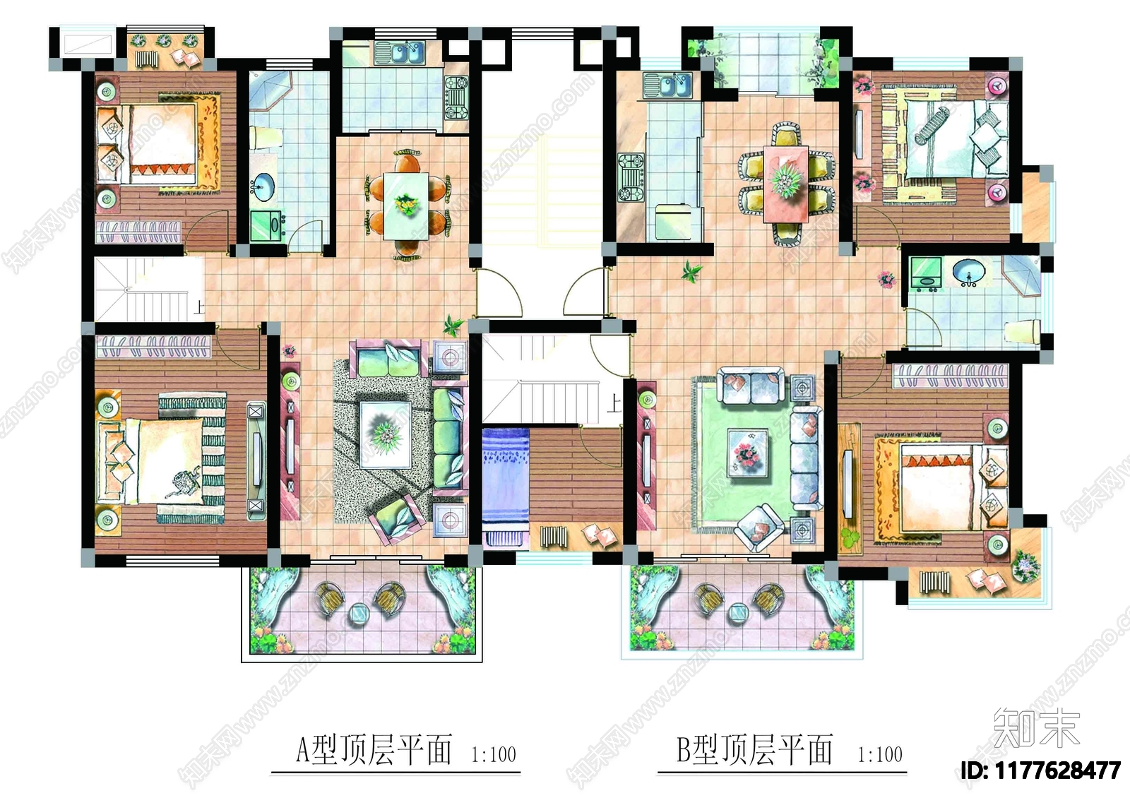 现代室内彩平图下载【ID:1177628477】