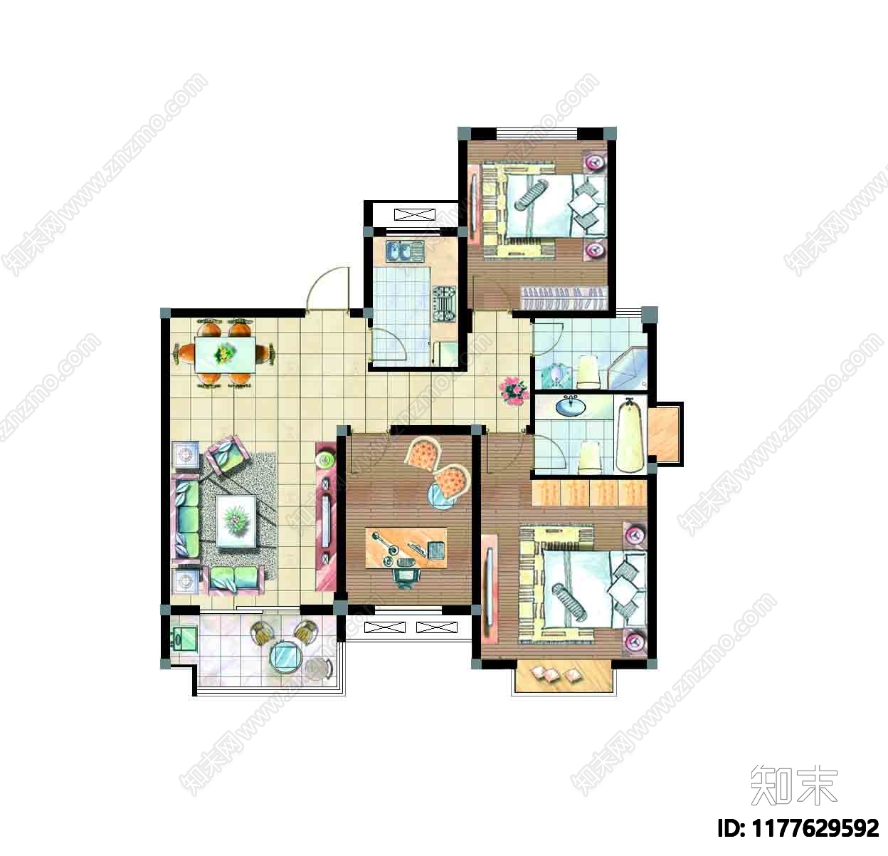 现代室内彩平图下载【ID:1177629592】