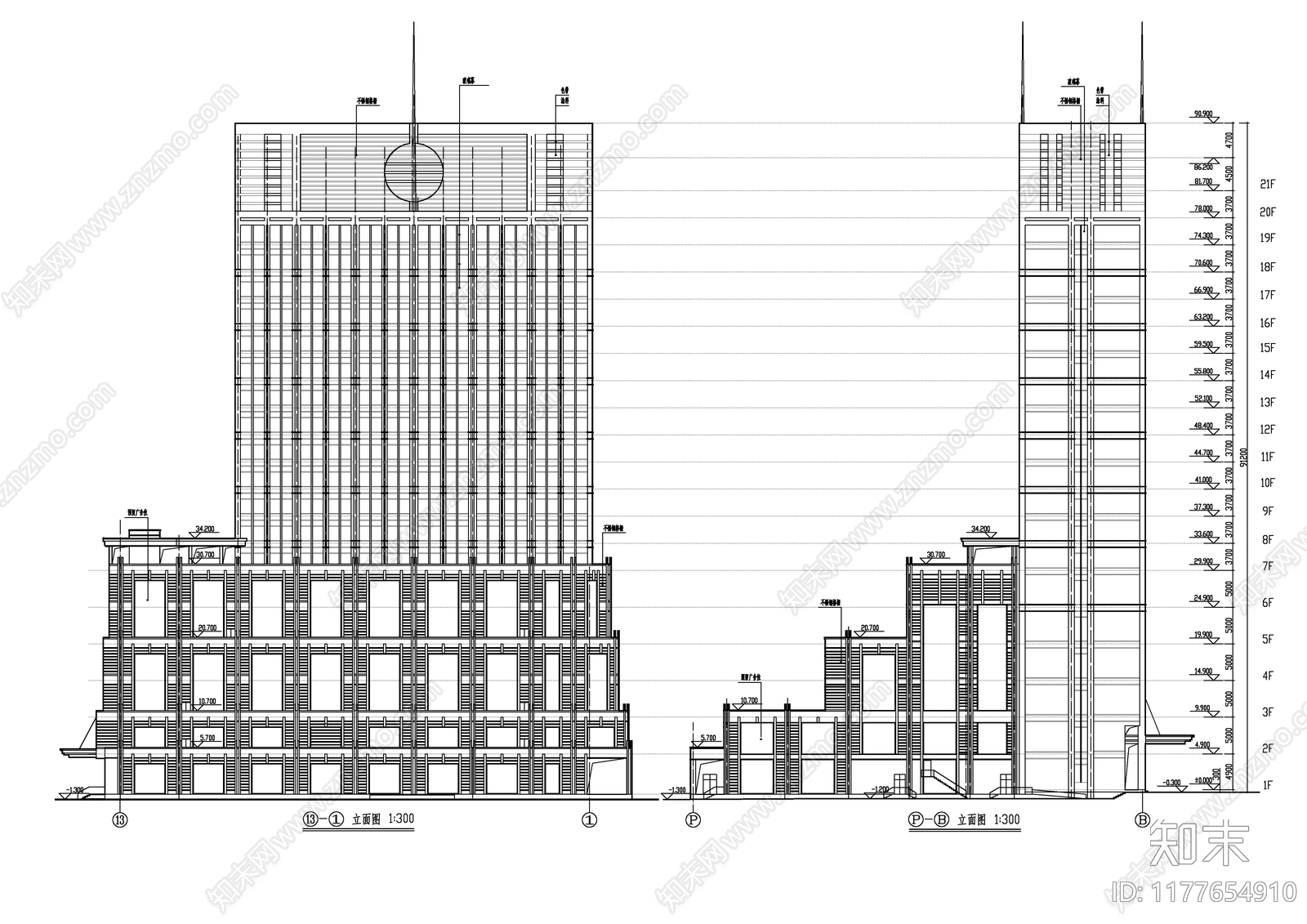 现代住宅楼建筑cad施工图下载【ID:1177654910】